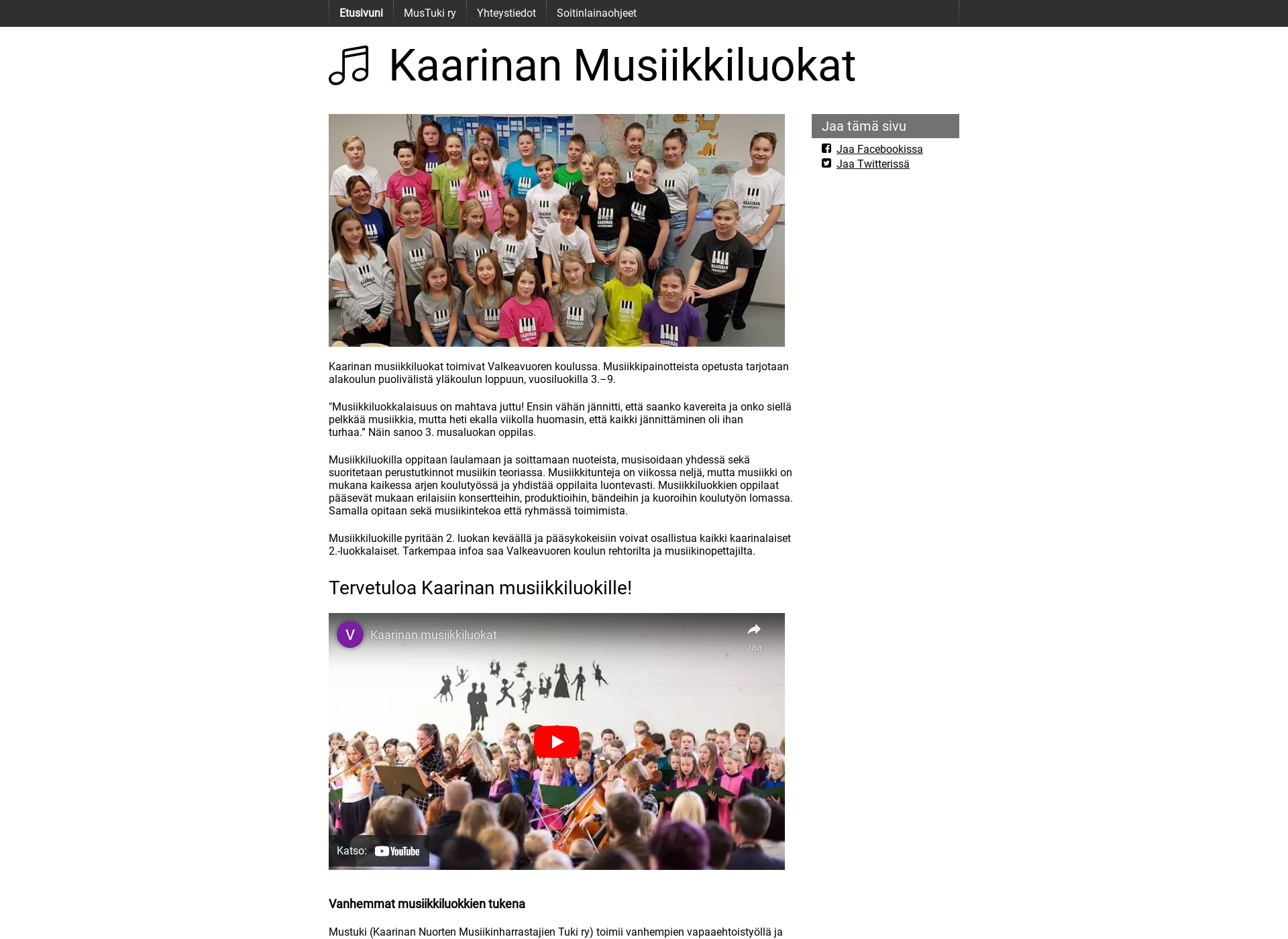 Skärmdump för kaarinanmusiikkiluokat.fi