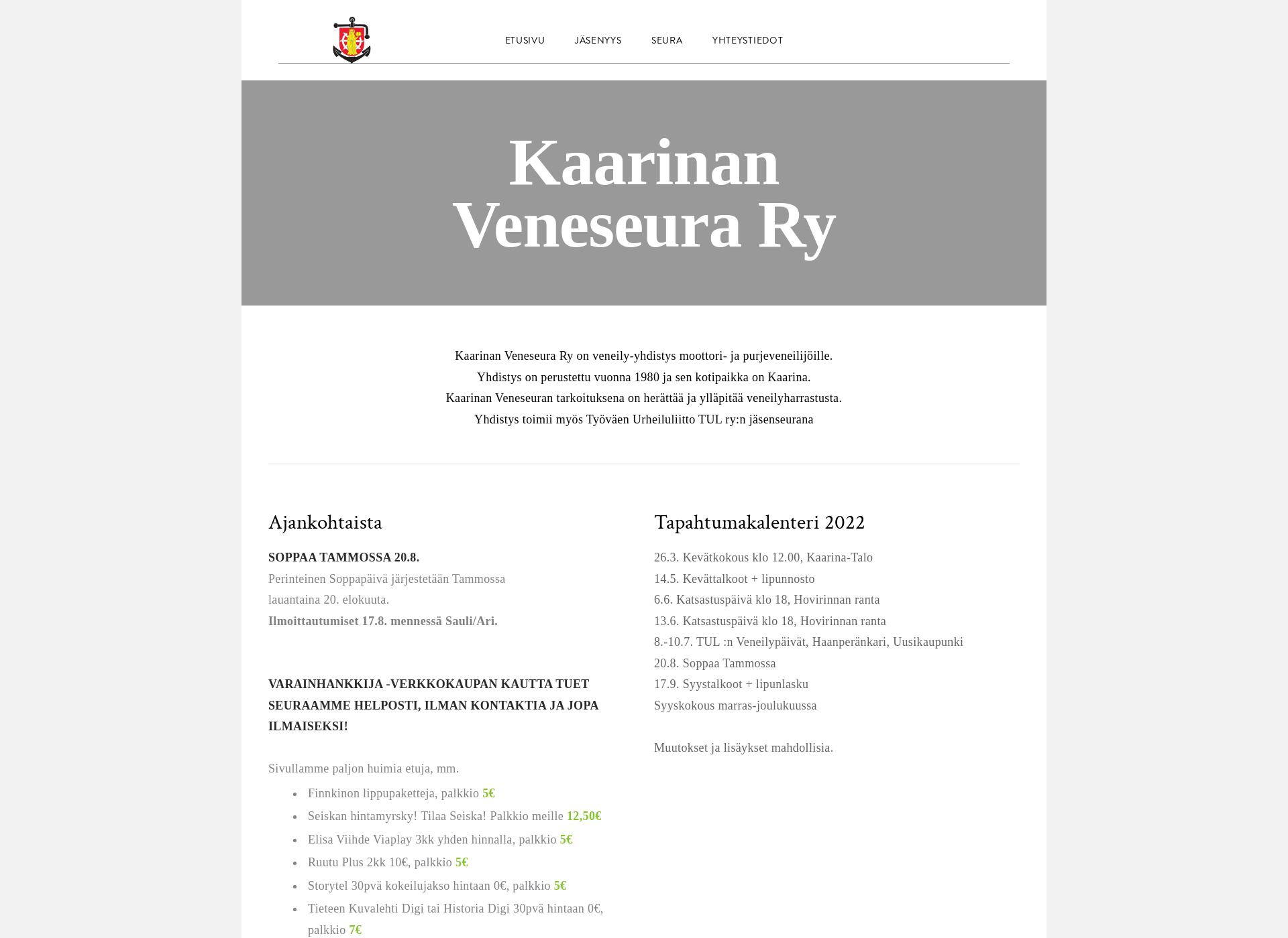 Screenshot for kaarinanveneseura.fi