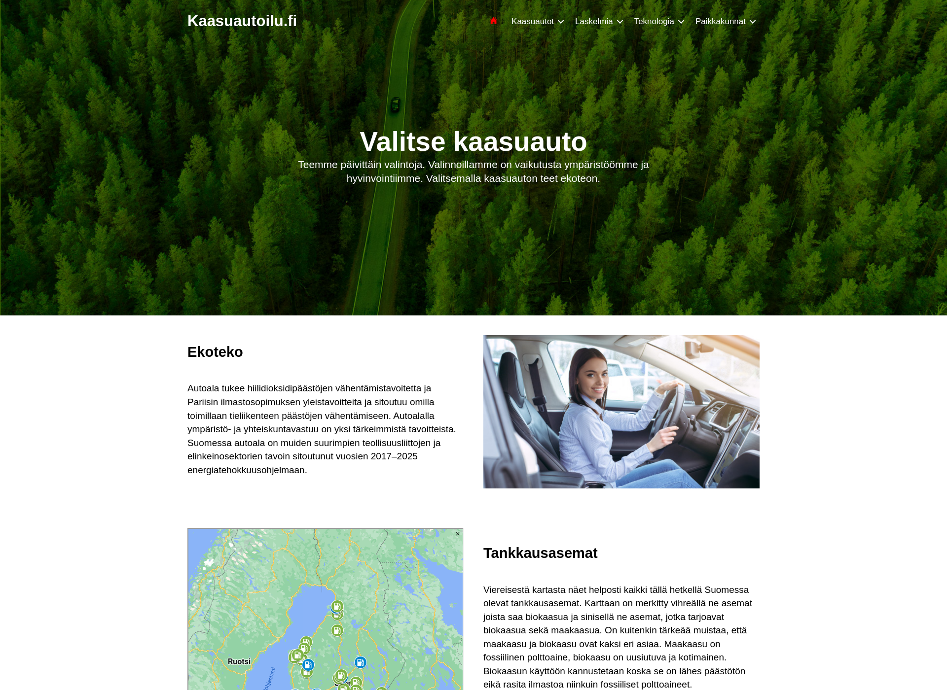 Skärmdump för kaasuautoilu.fi