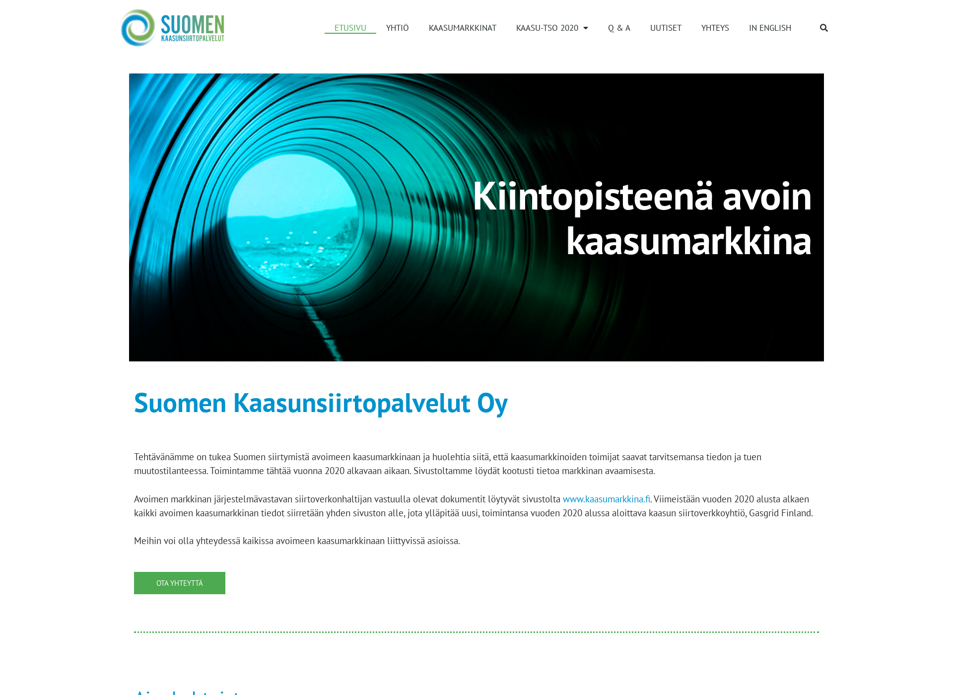 Skärmdump för kaasunsiirtopalvelut.fi