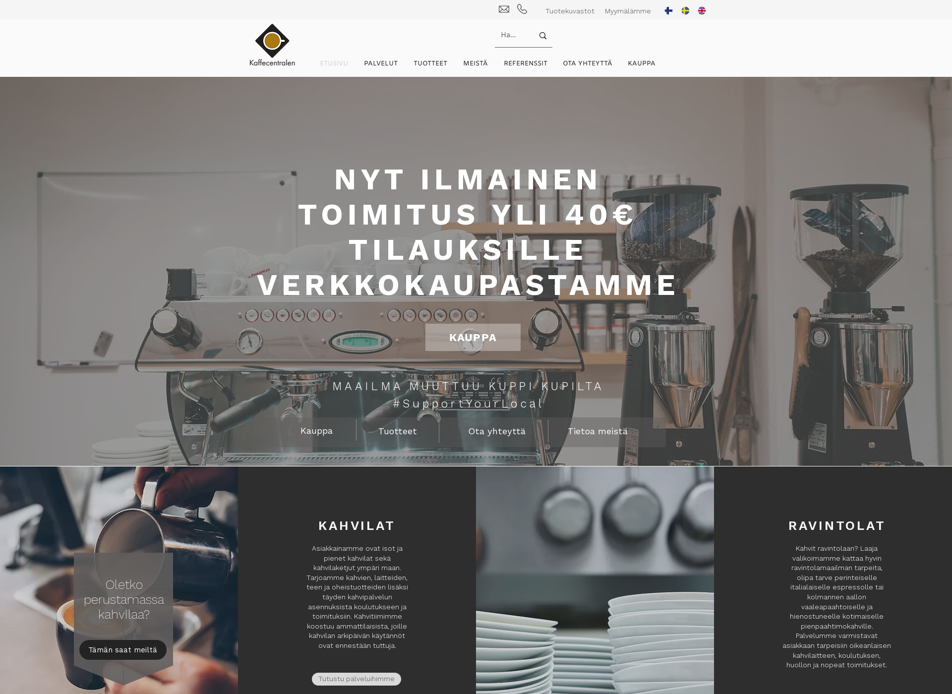 Skärmdump för kaffecentralen.fi