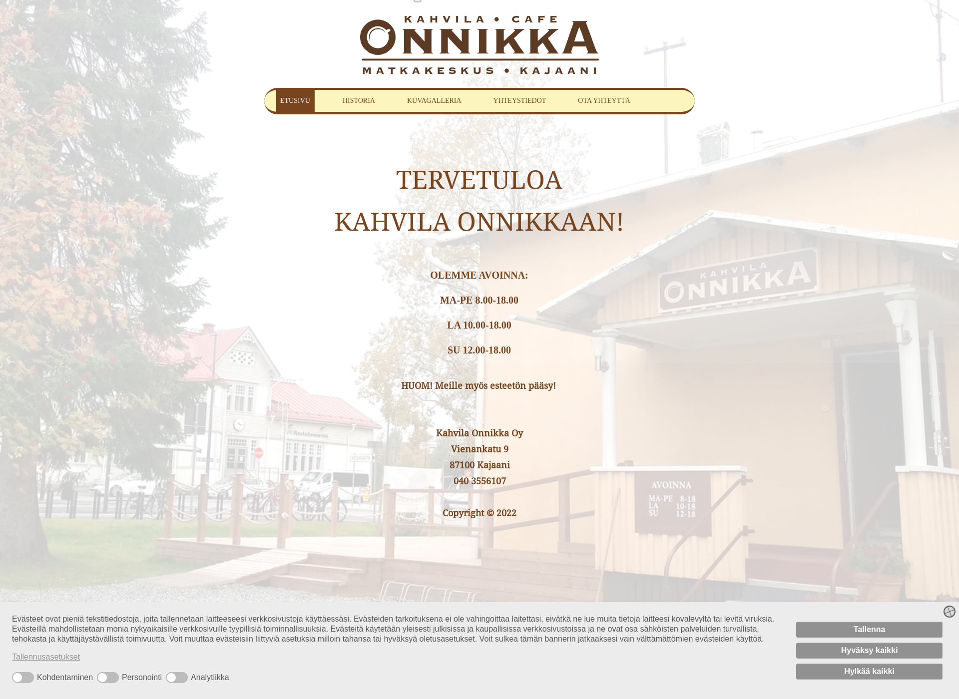 Skärmdump för kahvilaonnikka.fi