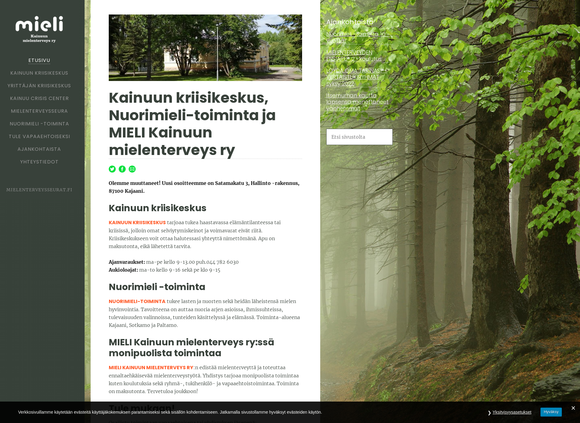 Skärmdump för kainuunkriisikeskus.fi