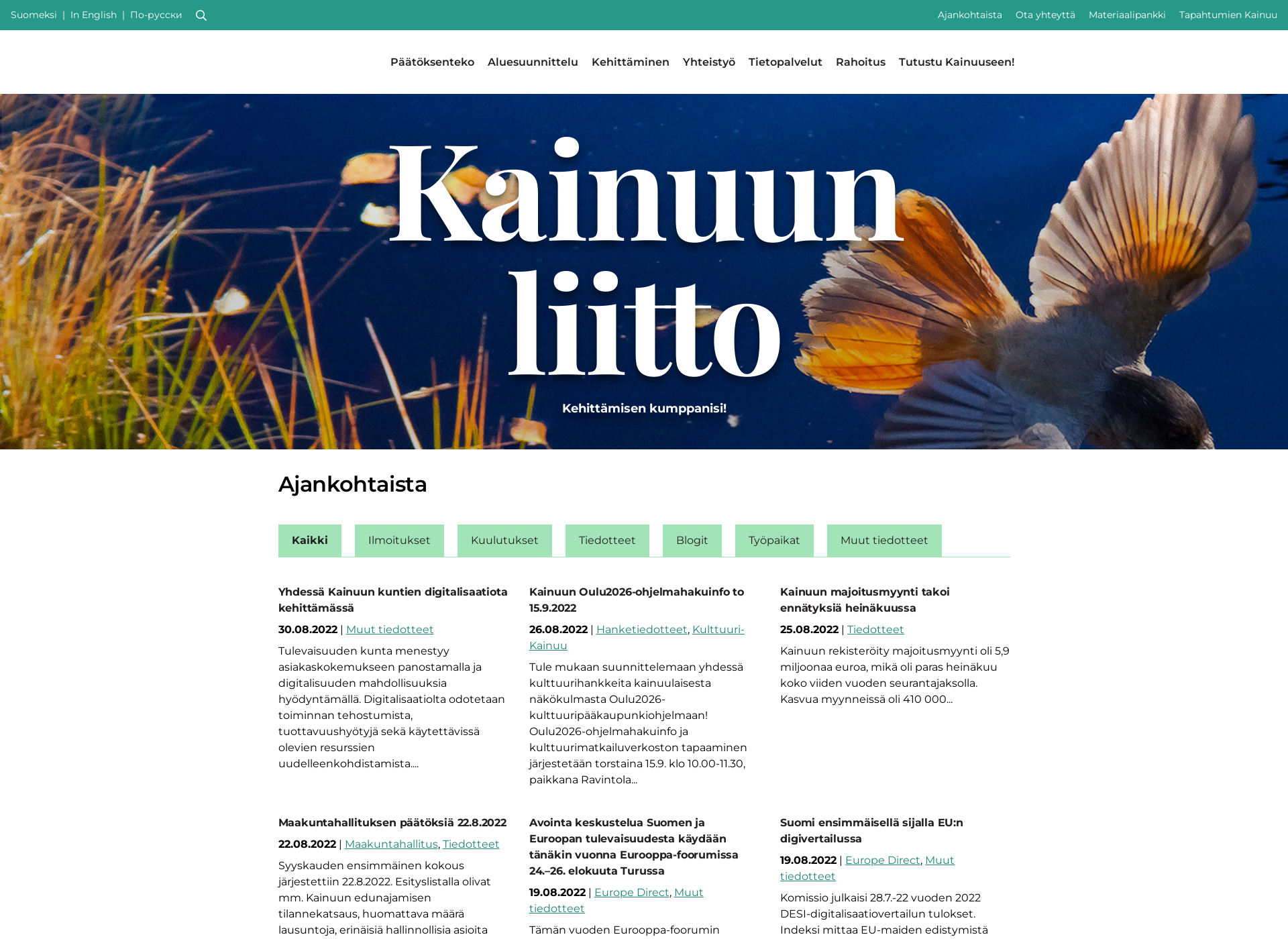 Skärmdump för kainuunliitto.fi