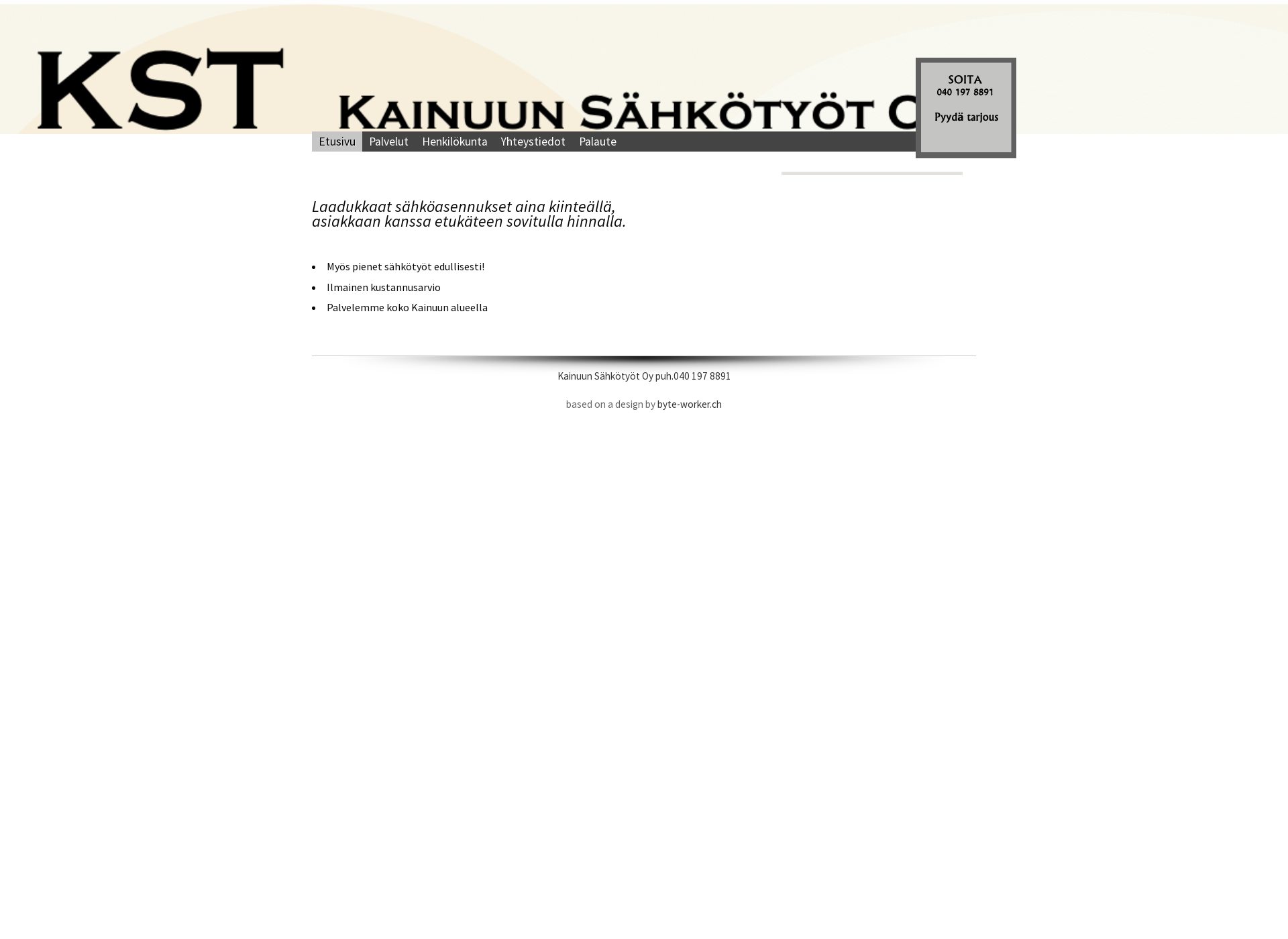 Skärmdump för kainuunsahkotyot.fi