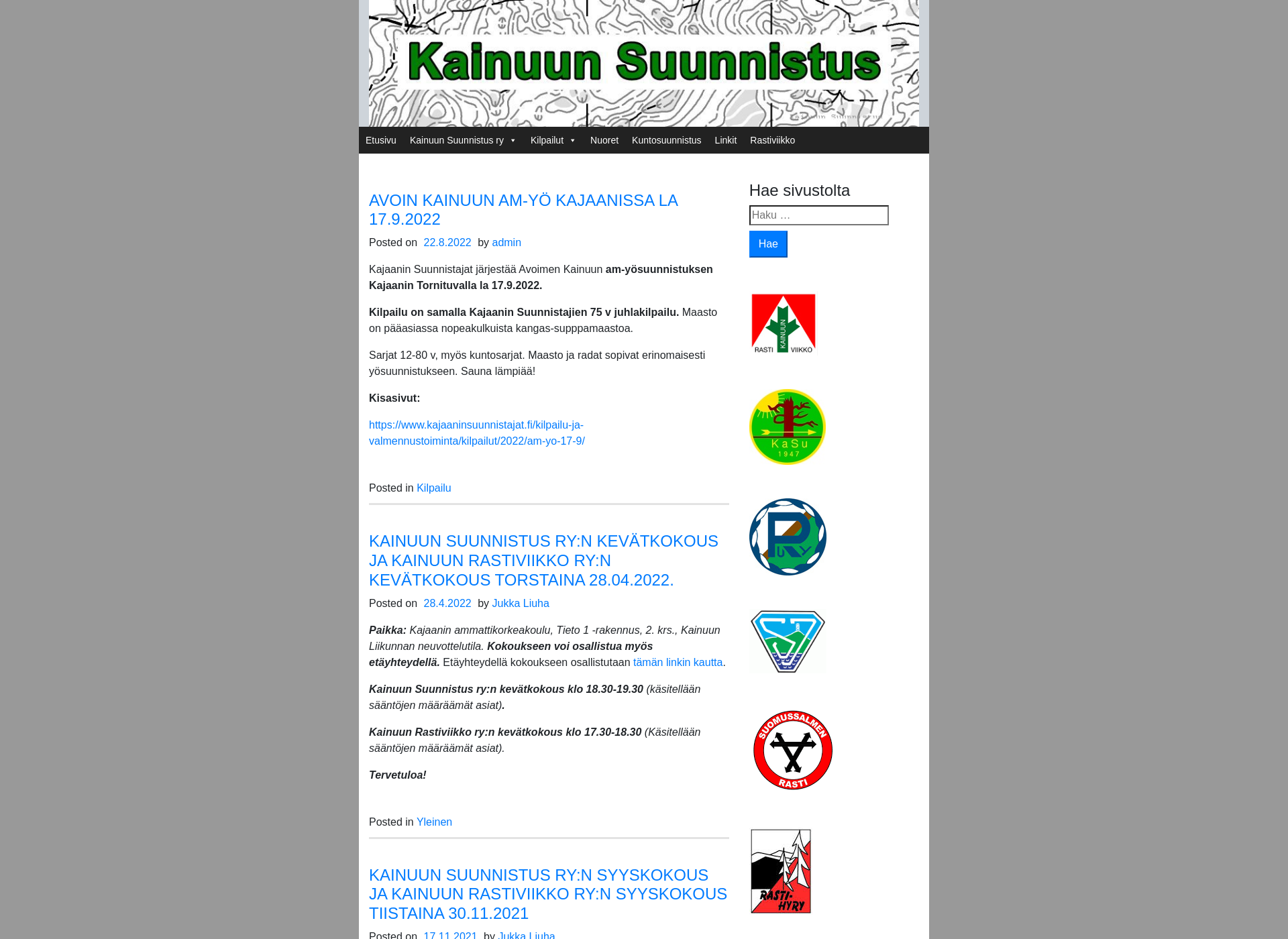 Skärmdump för kainuunsuunnistus.fi