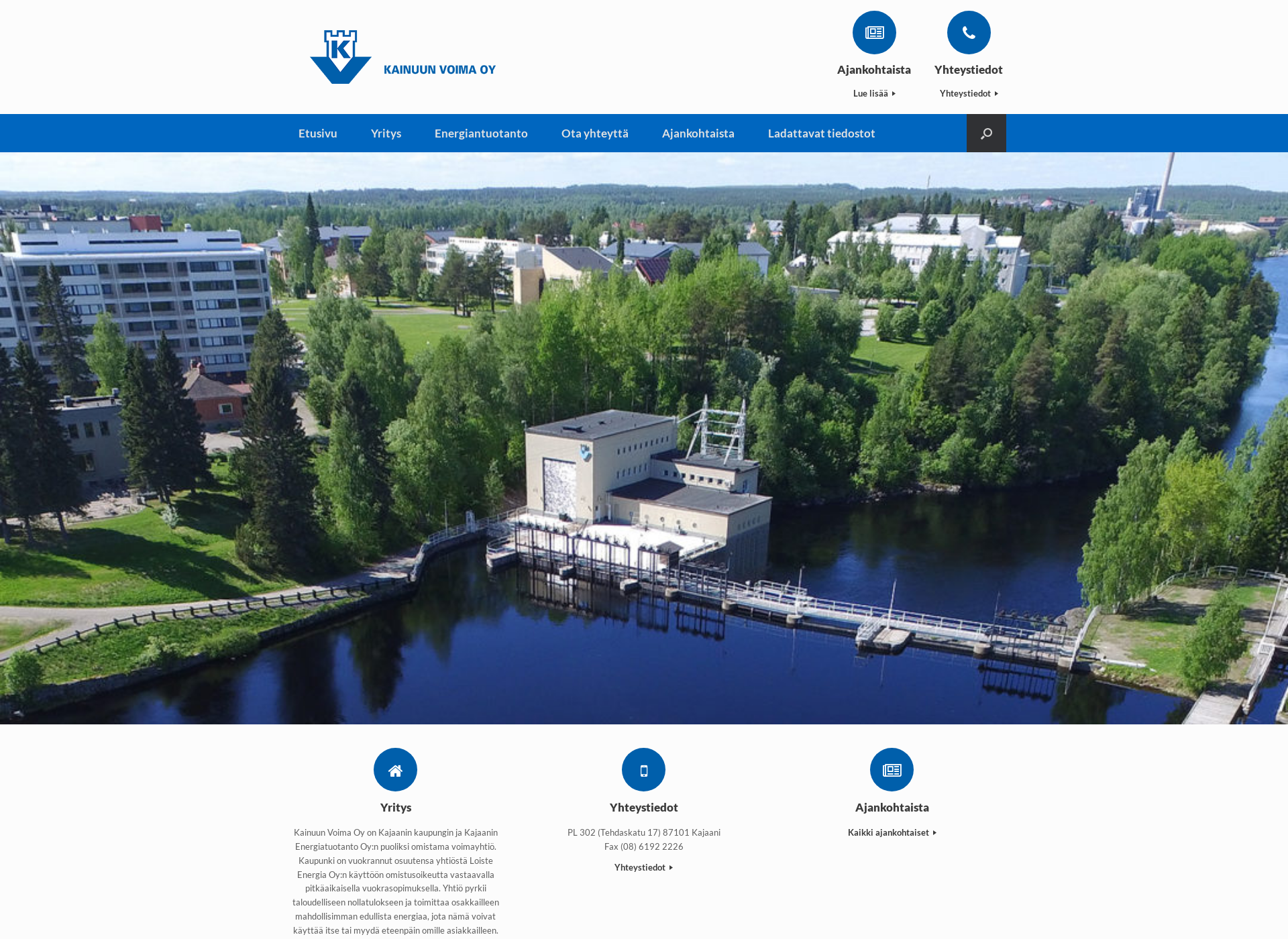 Skärmdump för kainuunvoima.fi