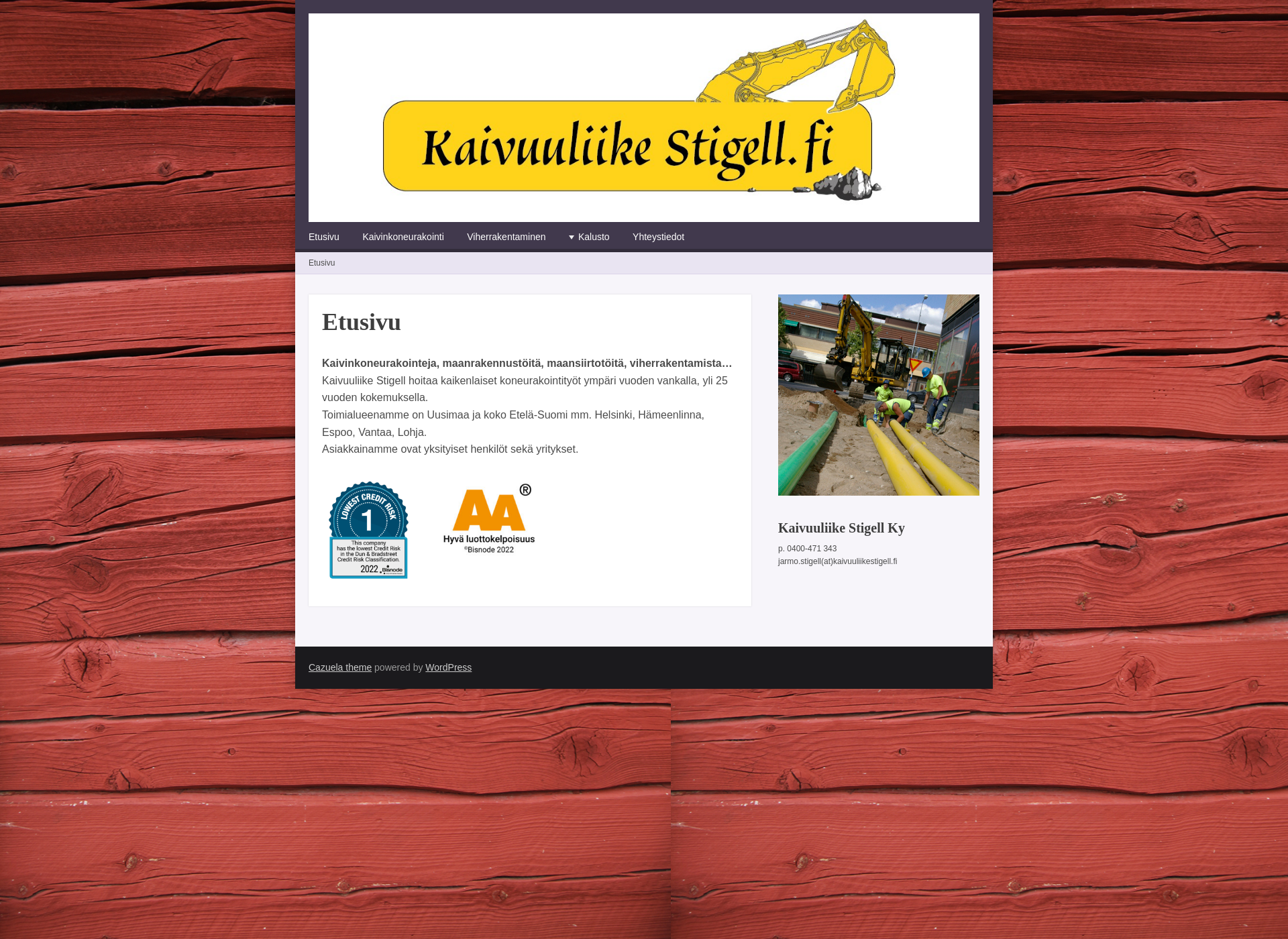 Skärmdump för kaivuuliikestigell.fi