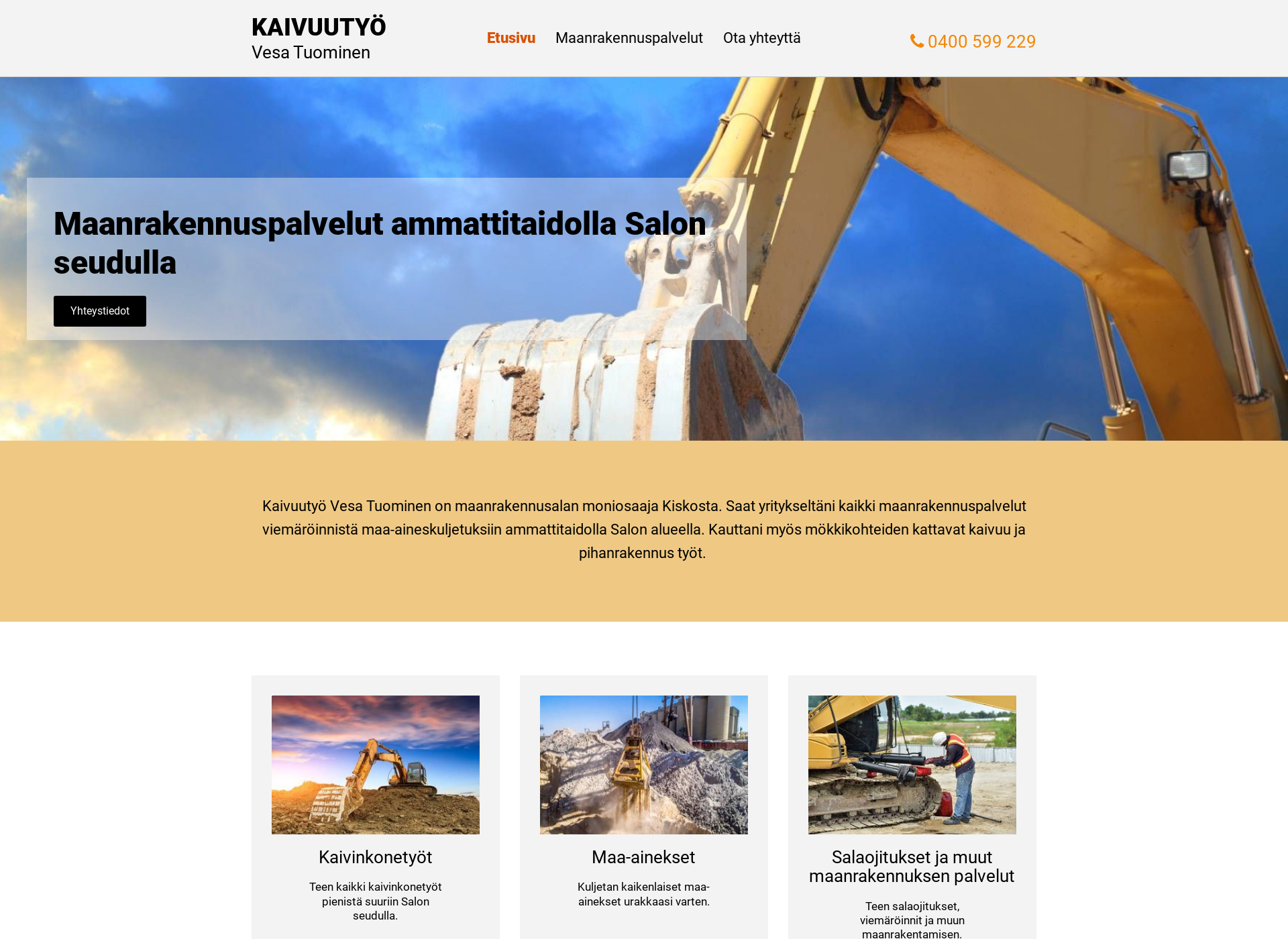 Skärmdump för kaivuutyo-tuominen.fi