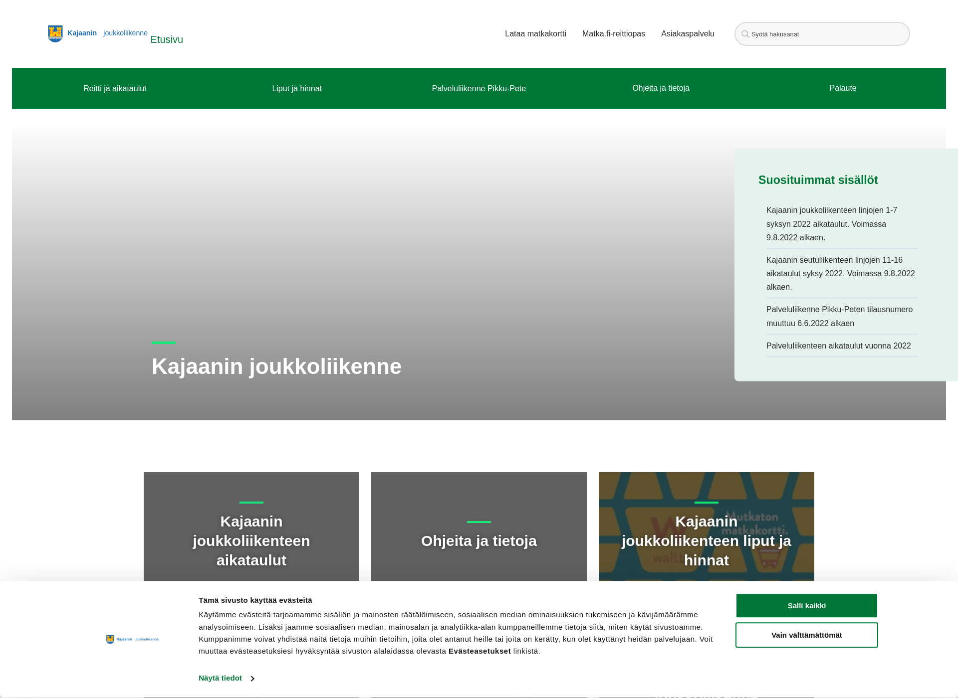 Screenshot for kajaaninjoukkoliikenne.fi