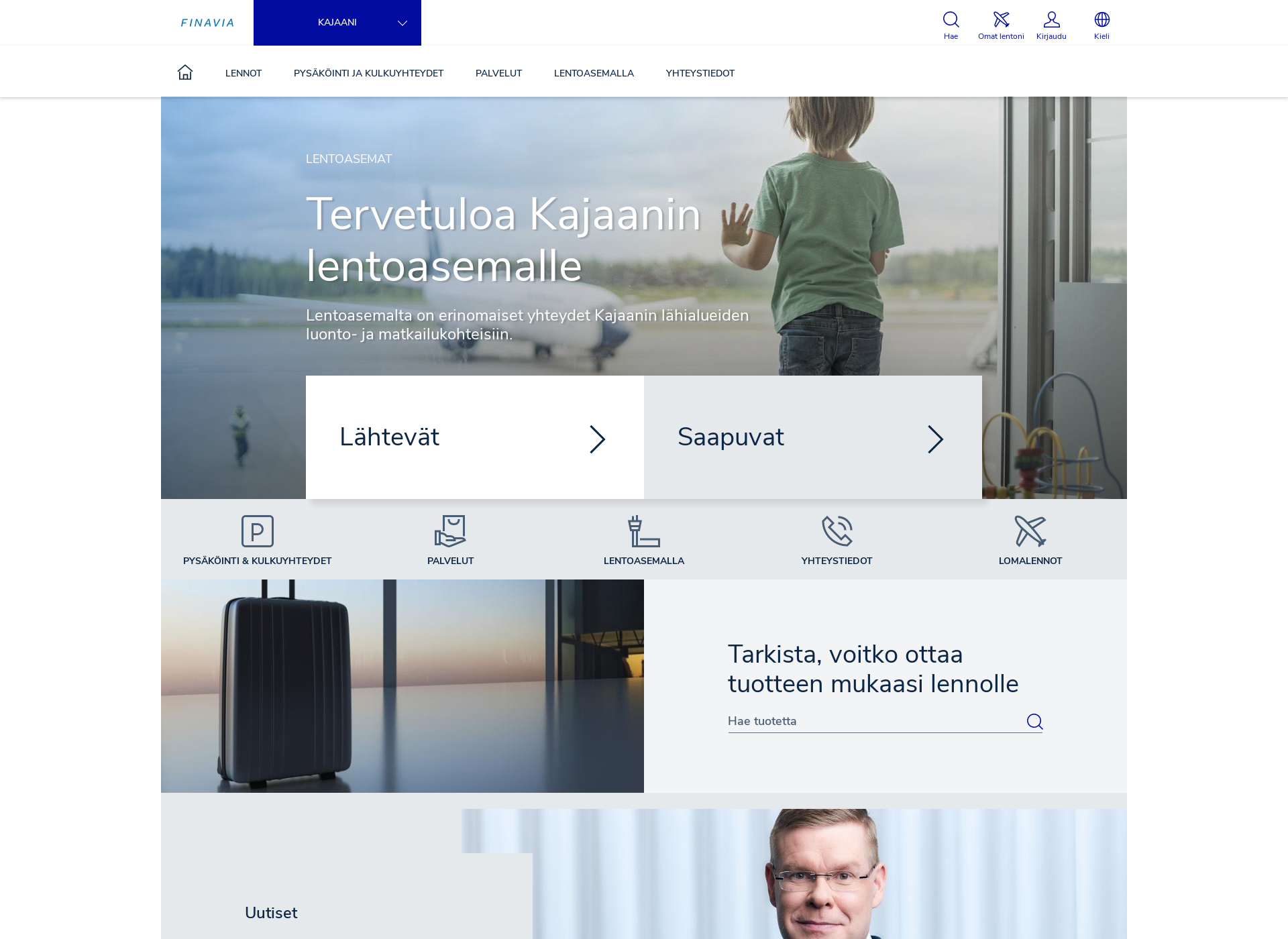 Näyttökuva kajaaninlentoasema.fi