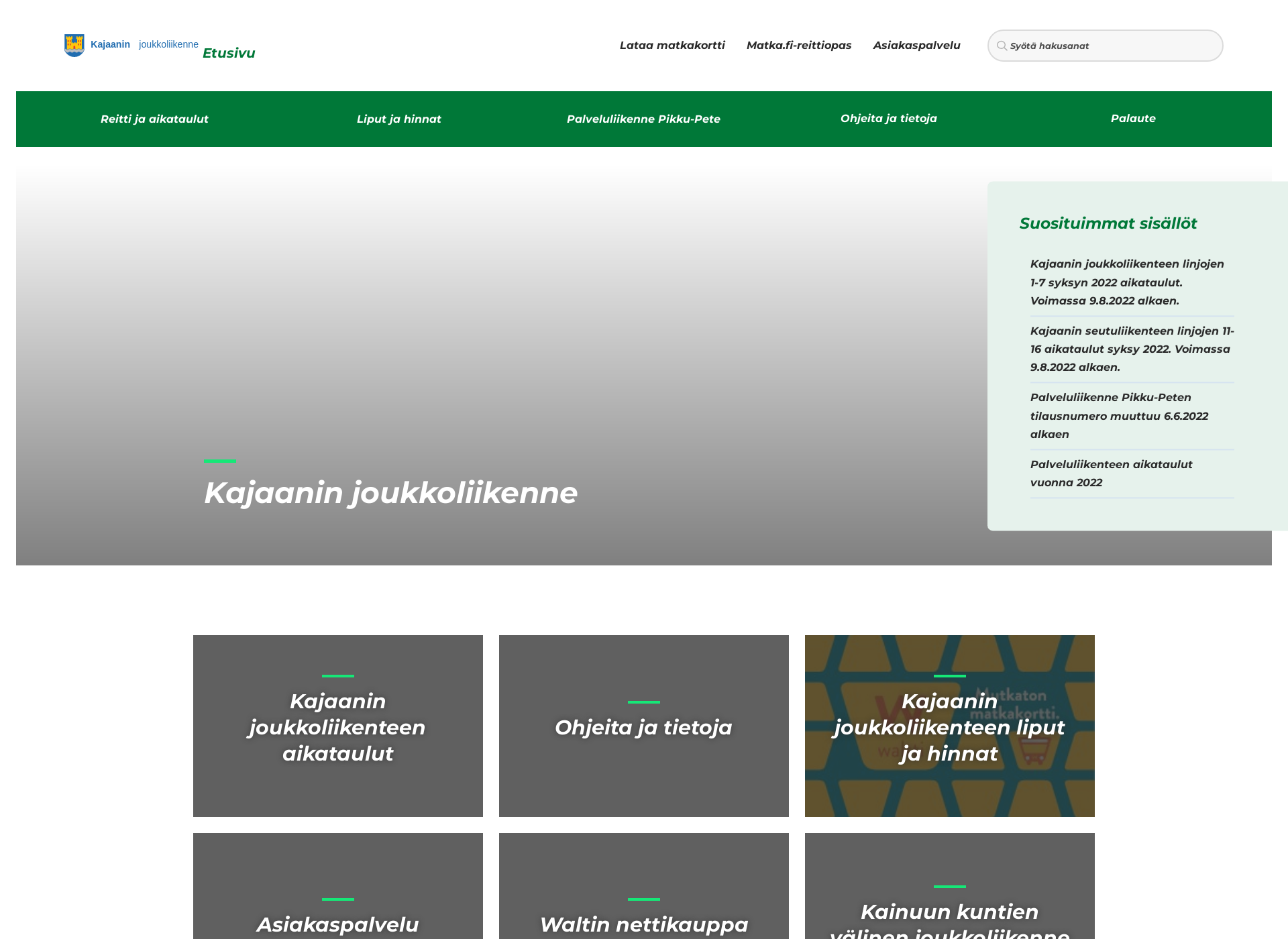 Screenshot for kajaaninseudunjoukkoliikenne.fi