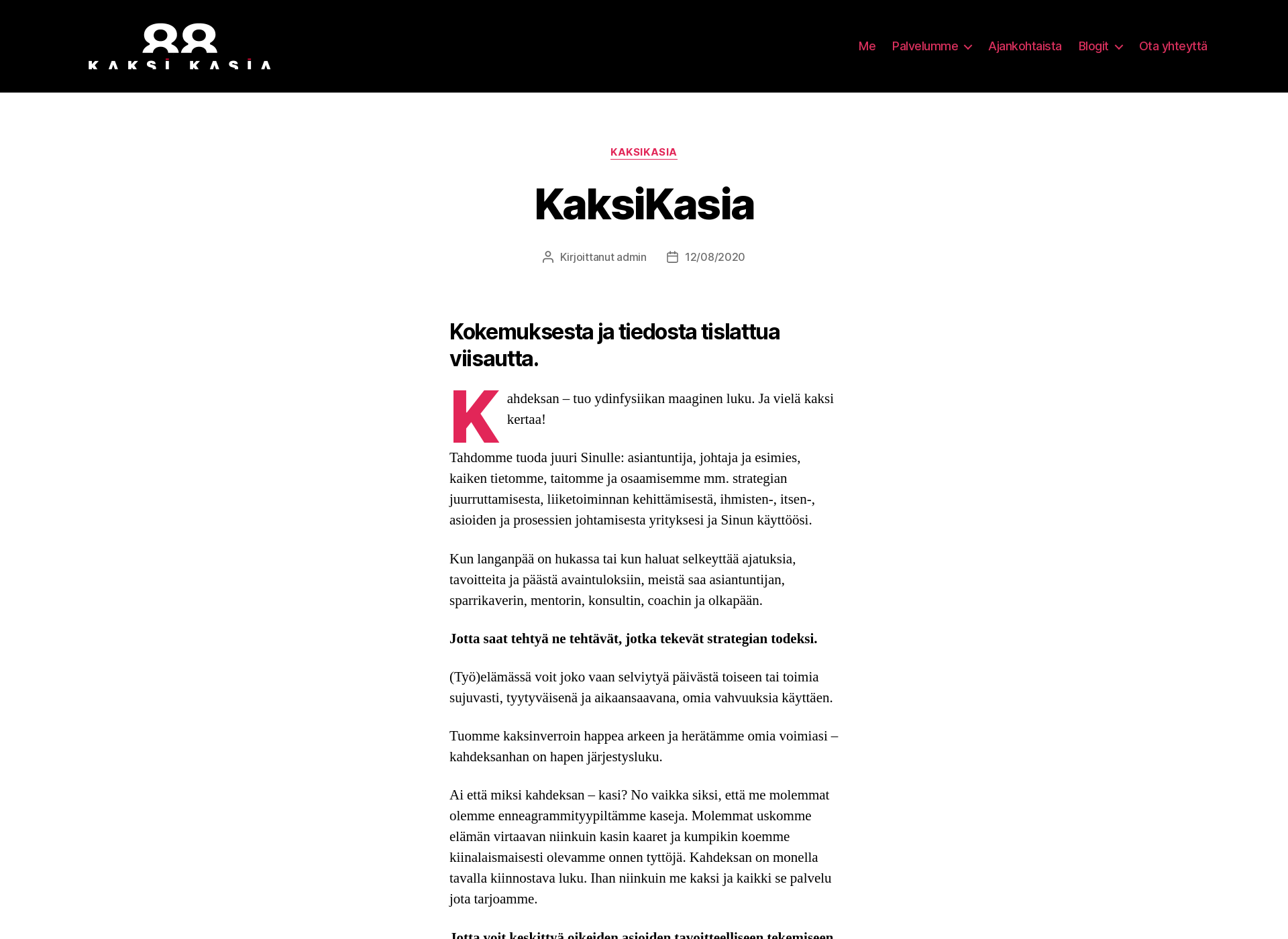 Skärmdump för kaksikasia.fi