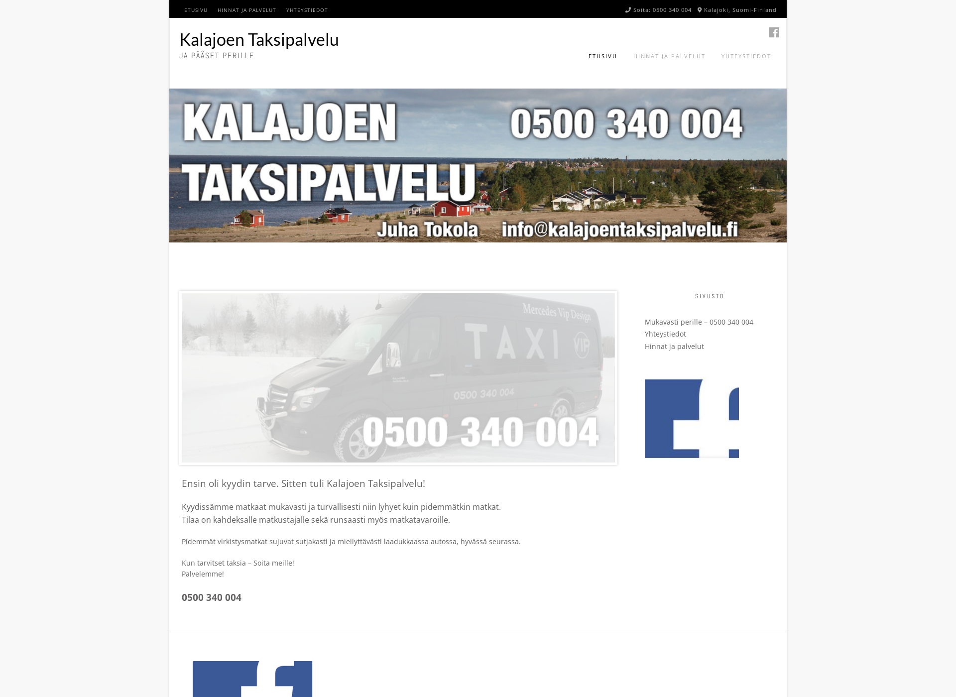 Skärmdump för kalajoentaksipalvelu.fi