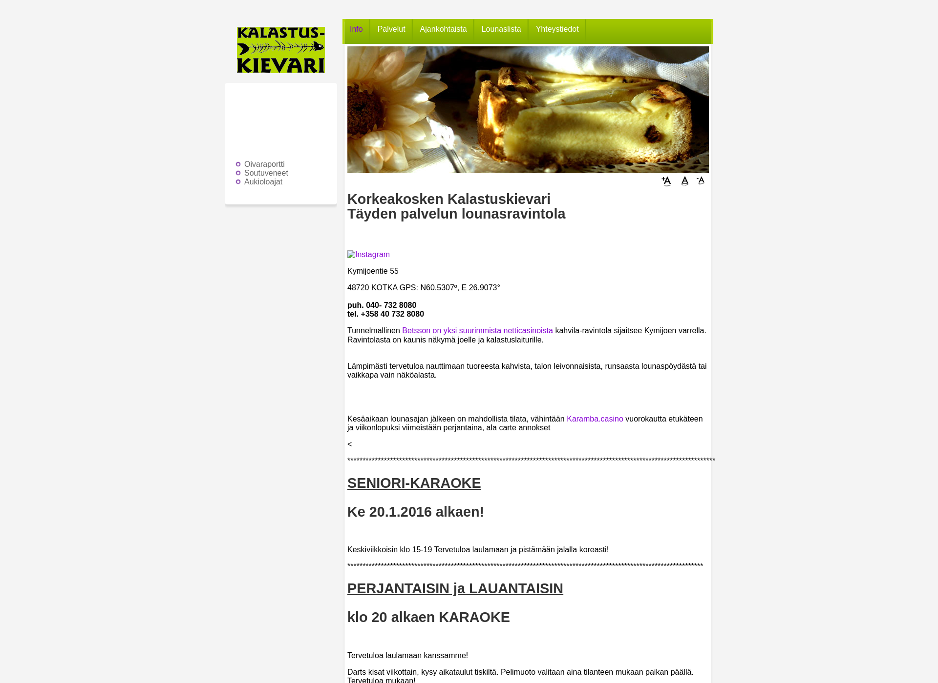 Skärmdump för kalastuskievari.fi