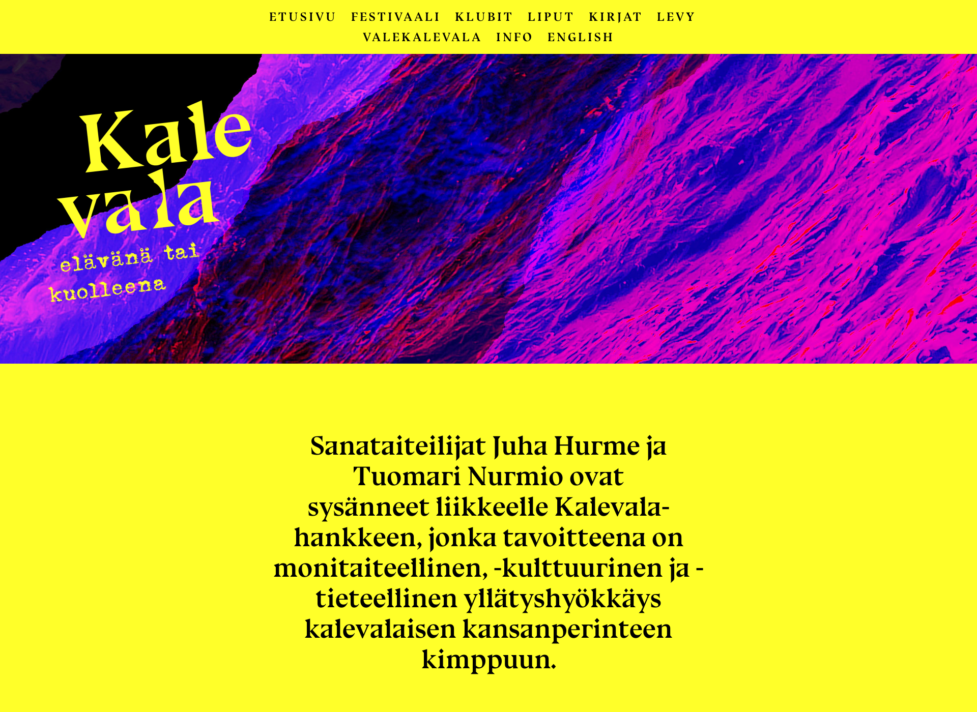 Skärmdump för kalevalaelavanataikuolleena.fi
