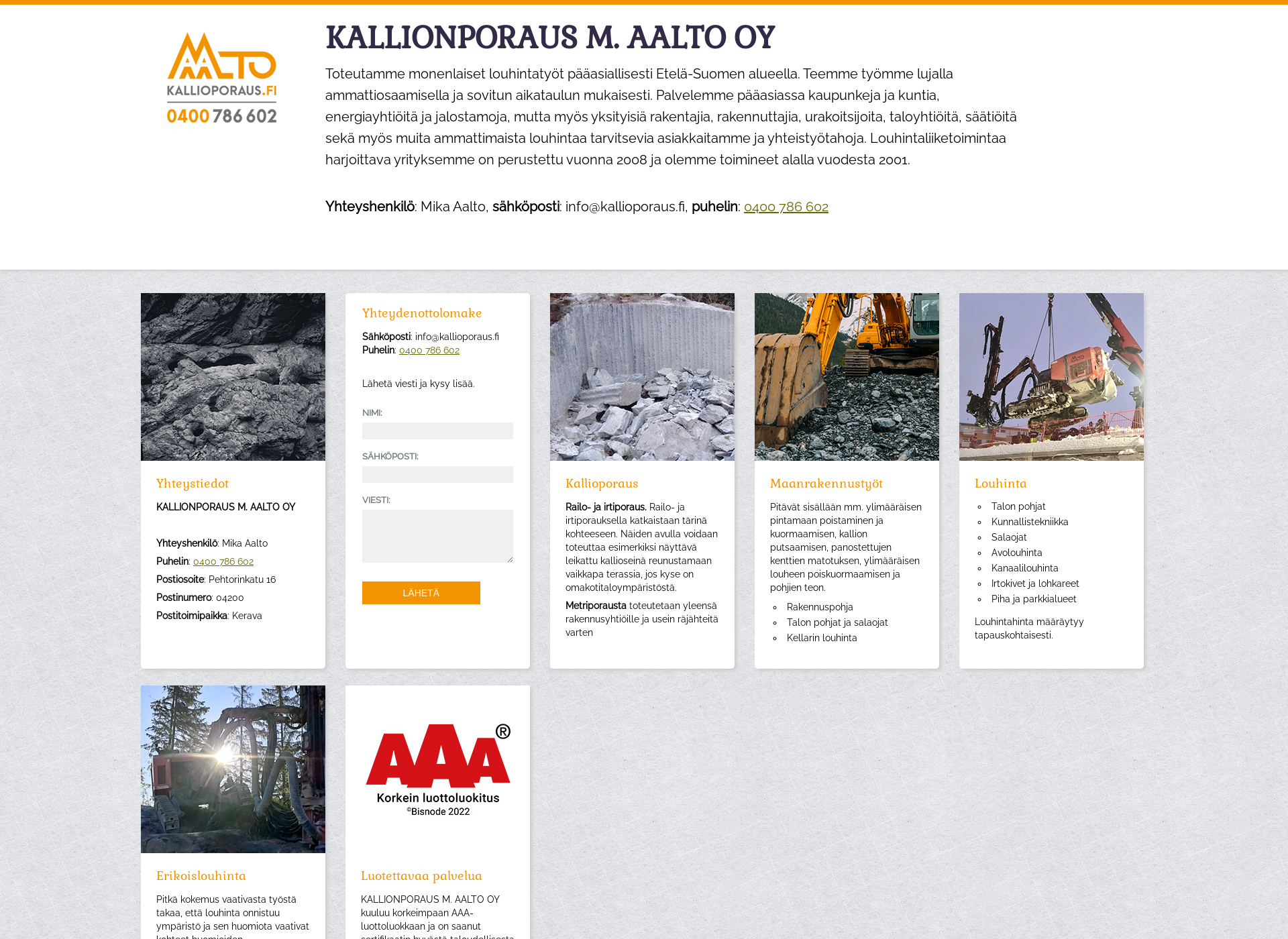 Skärmdump för kallionporausaalto.fi