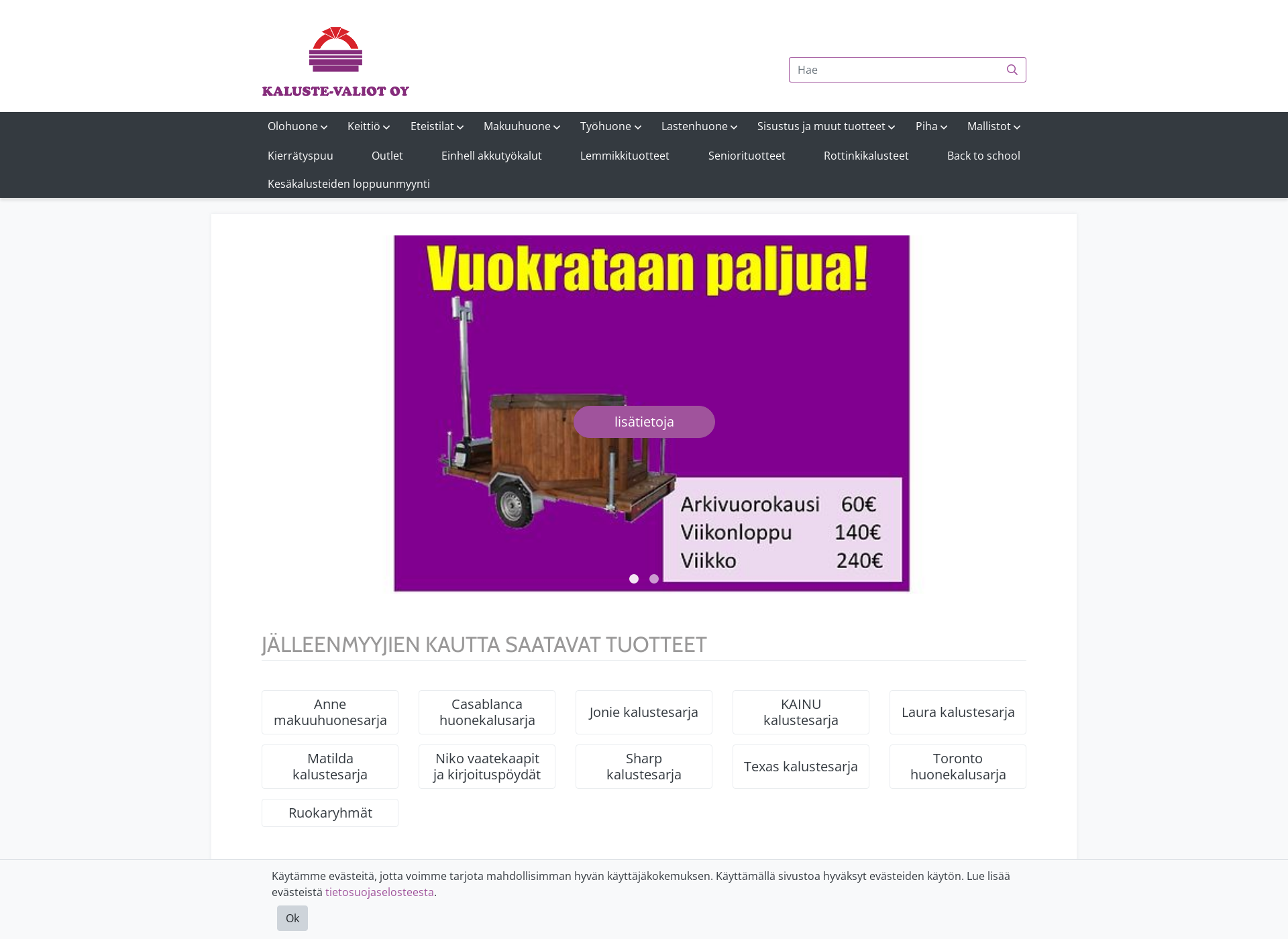 Skärmdump för kalustevaliot.fi