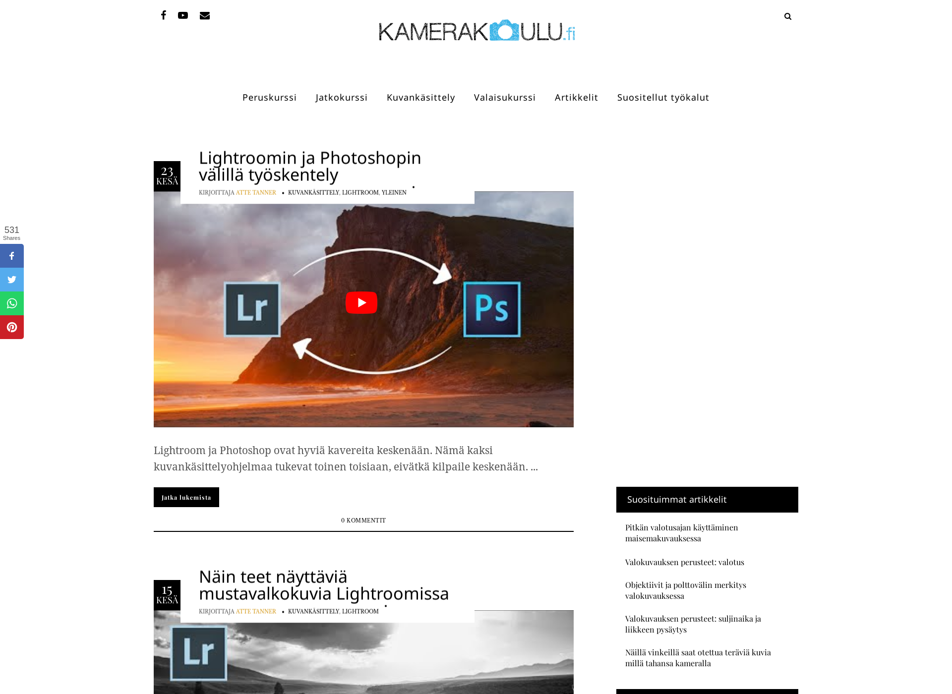 Skärmdump för kamerakoulu.fi