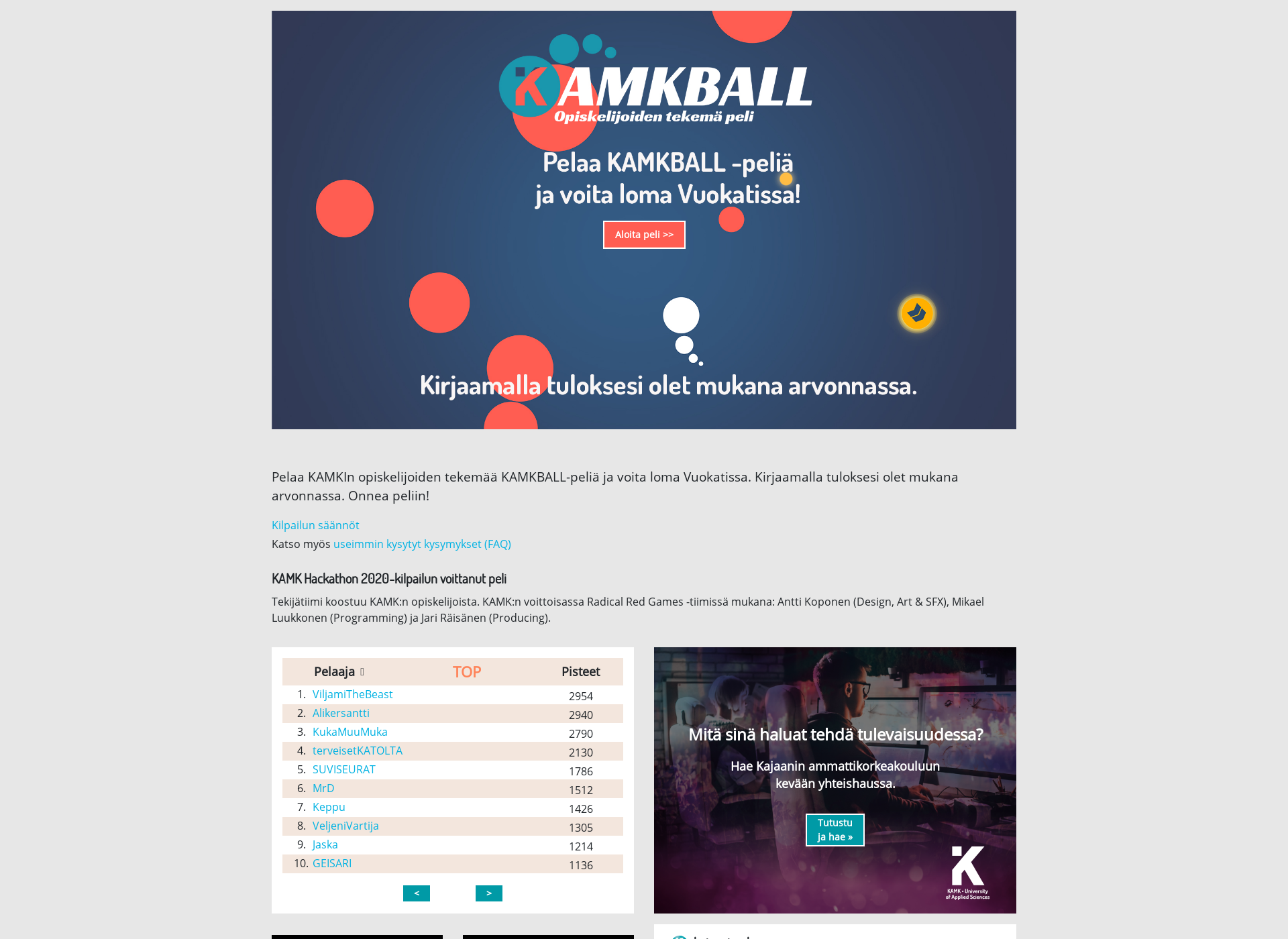 Skärmdump för kamkball.fi