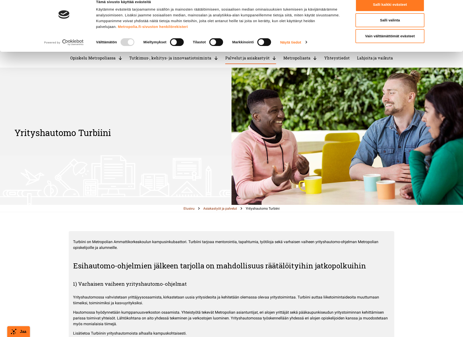 Skärmdump för kampusinkubaattori.fi