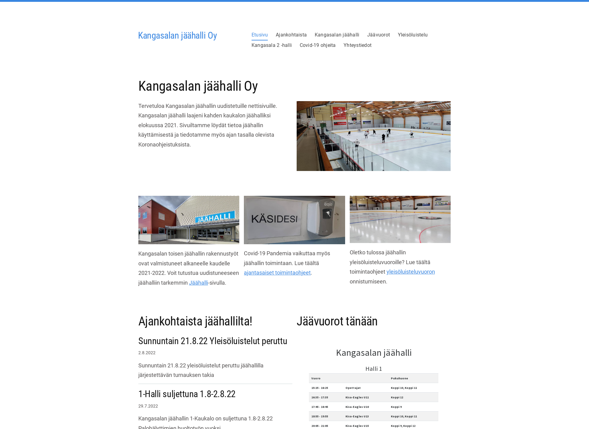 Skärmdump för kangasalanjaahalli.fi