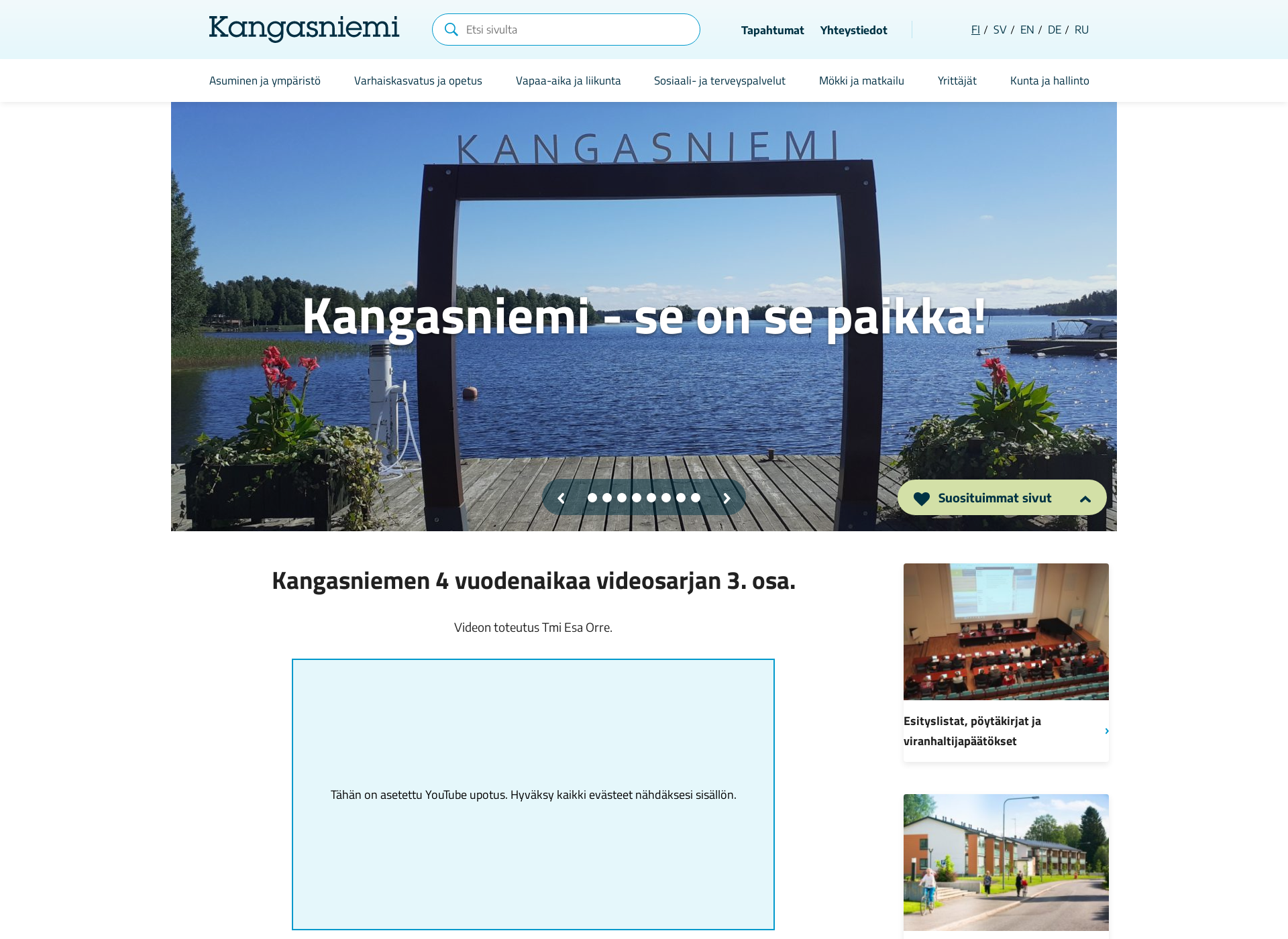 Skärmdump för kangasniemi.fi