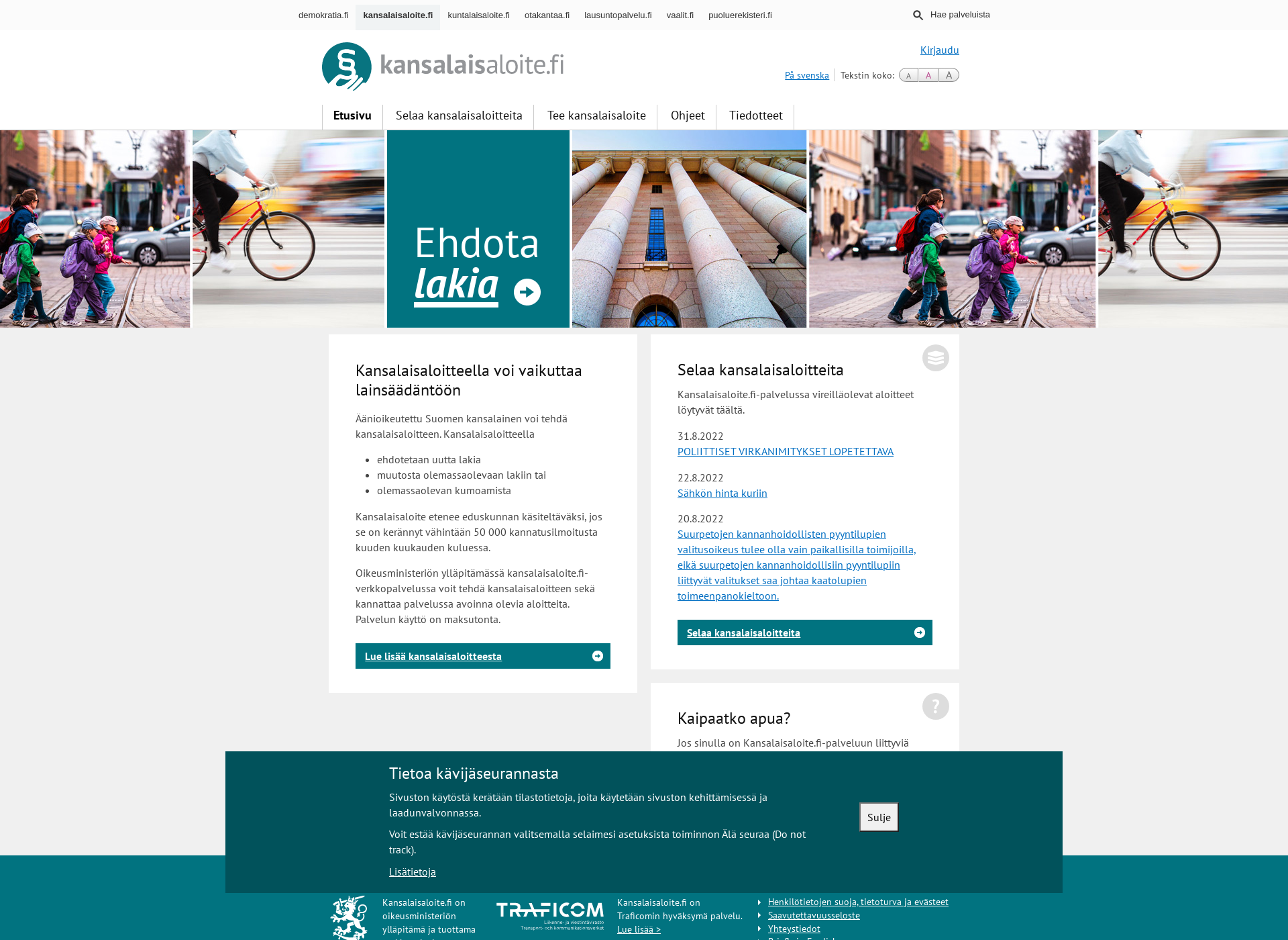 Skärmdump för kansalaisaloite.fi