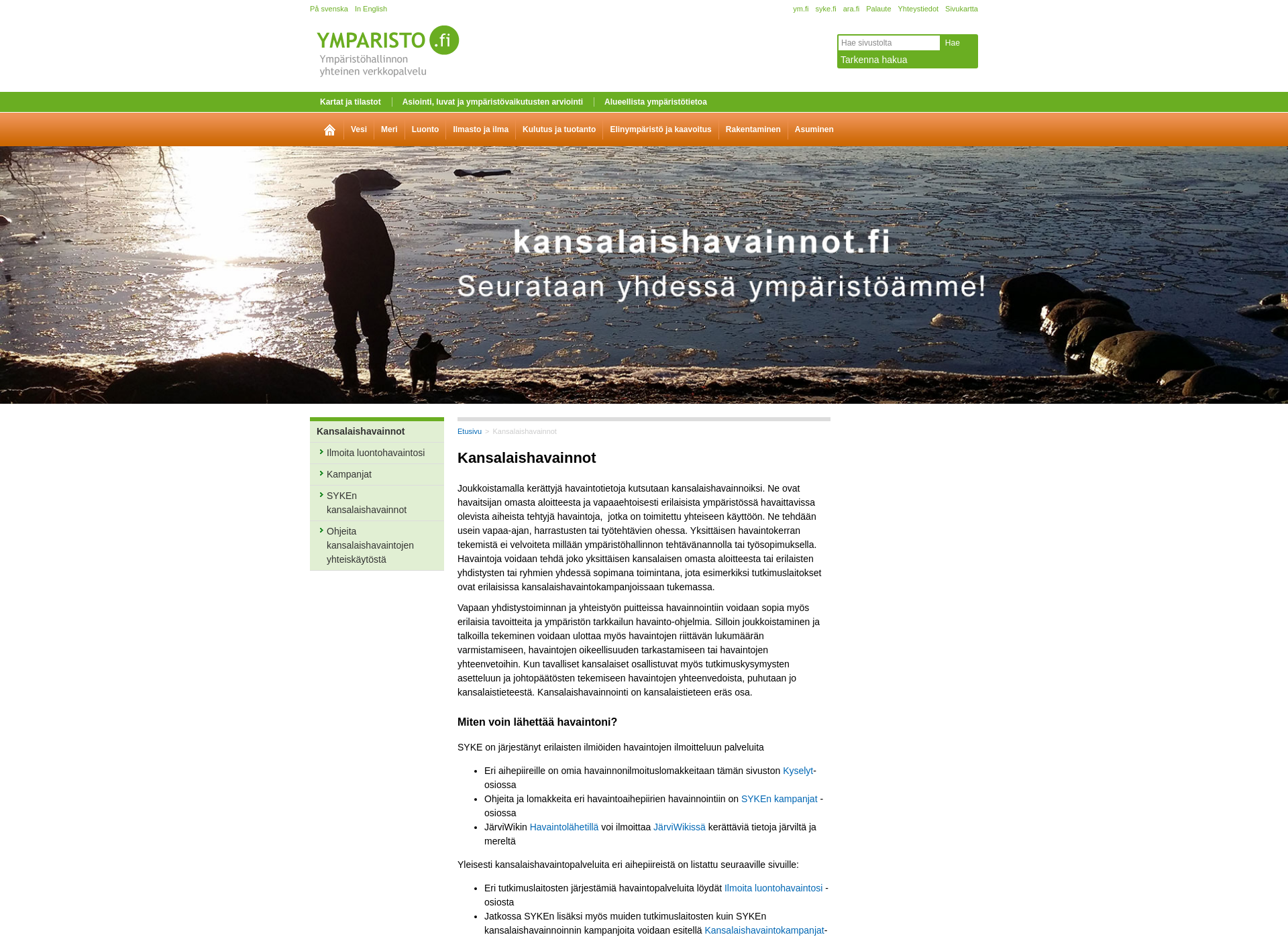 Skärmdump för kansalaishavainnot.fi