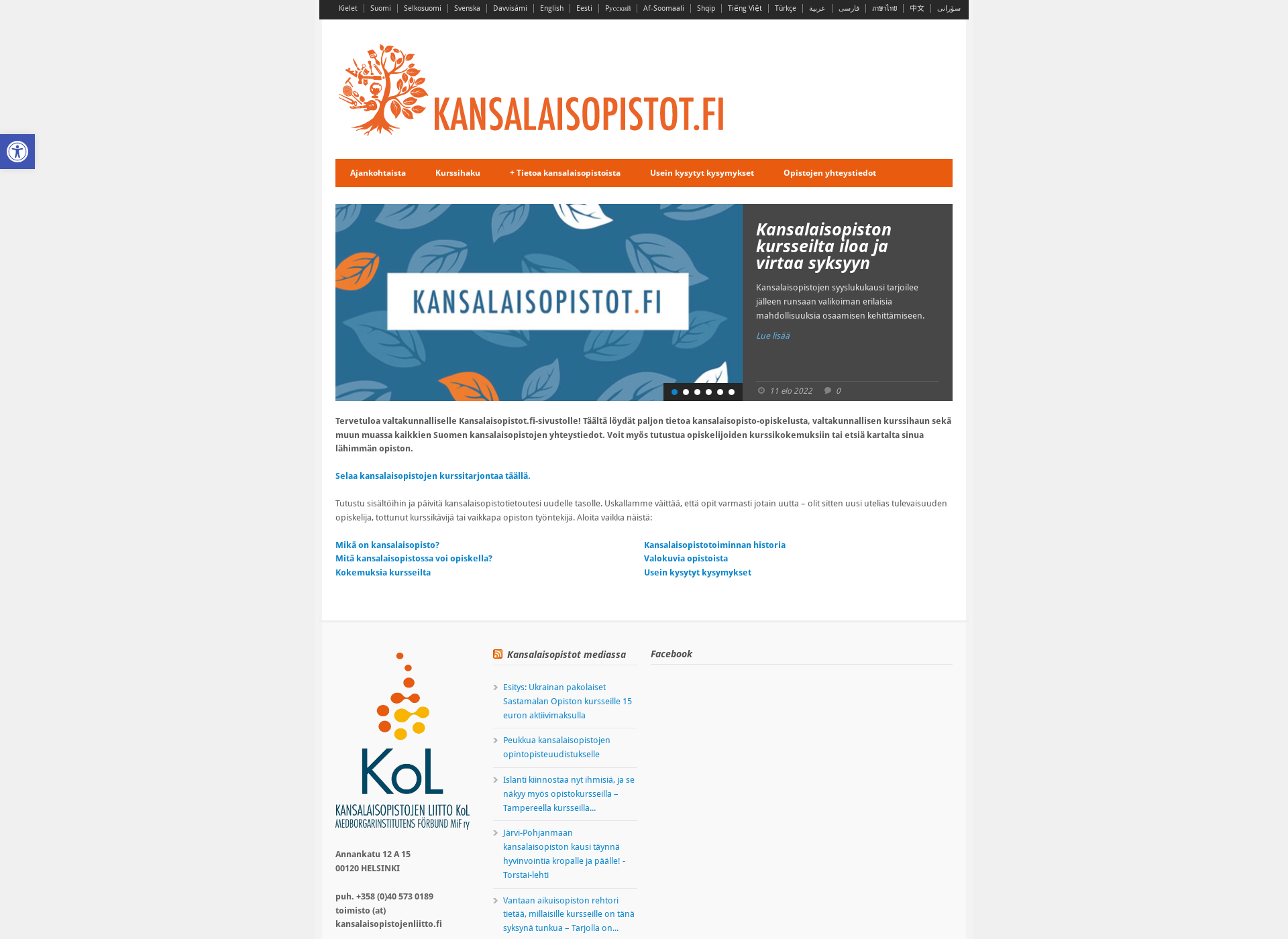 Skärmdump för kansalaisopisto.fi