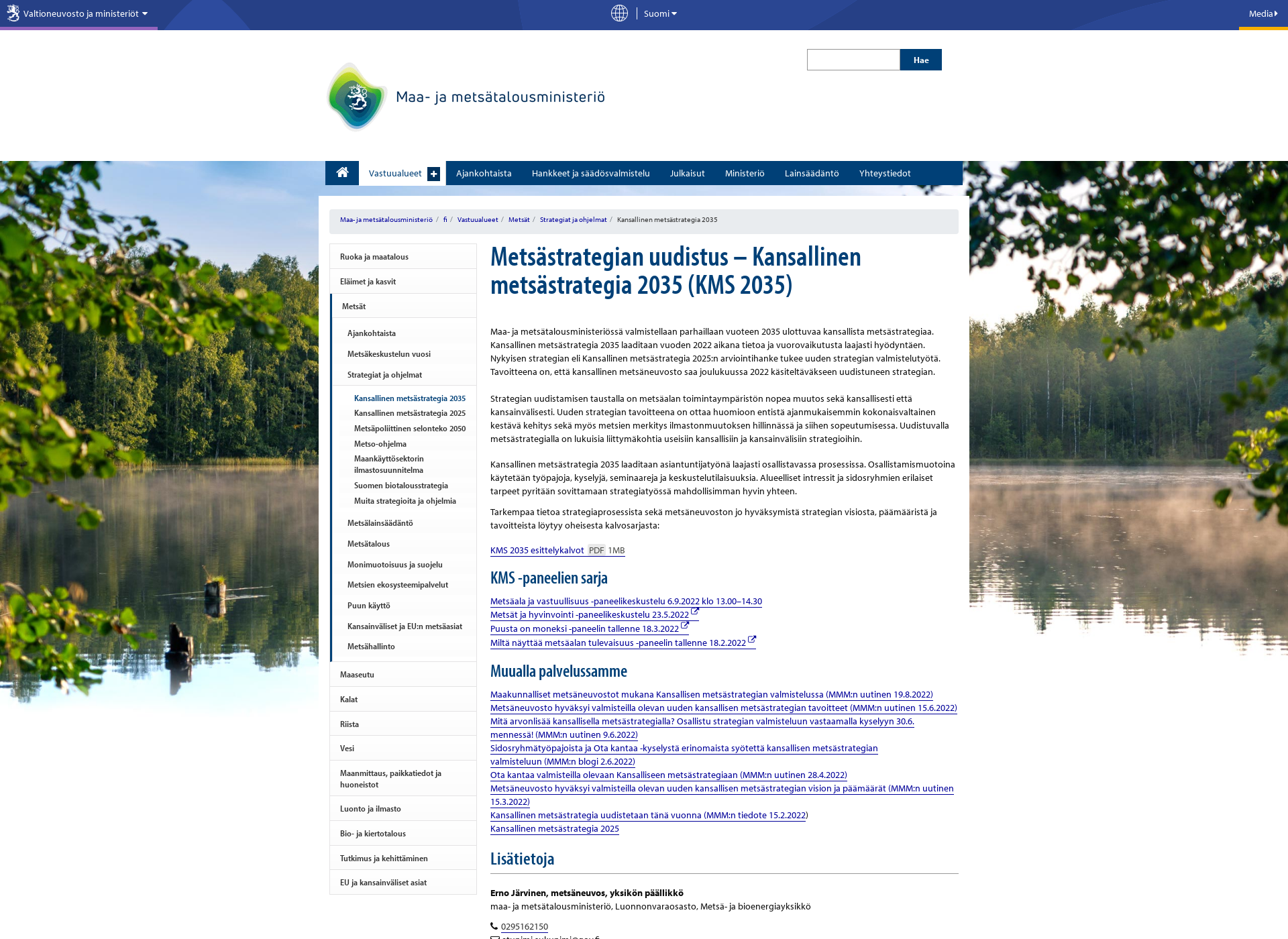 Skärmdump för kansallinenmetsastrategia.fi