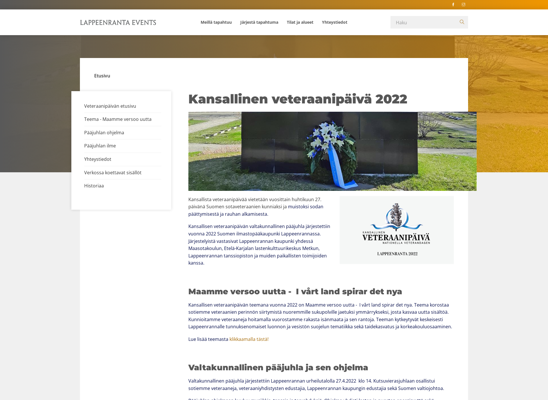 Skärmdump för kansallinenveteraanipaiva.fi