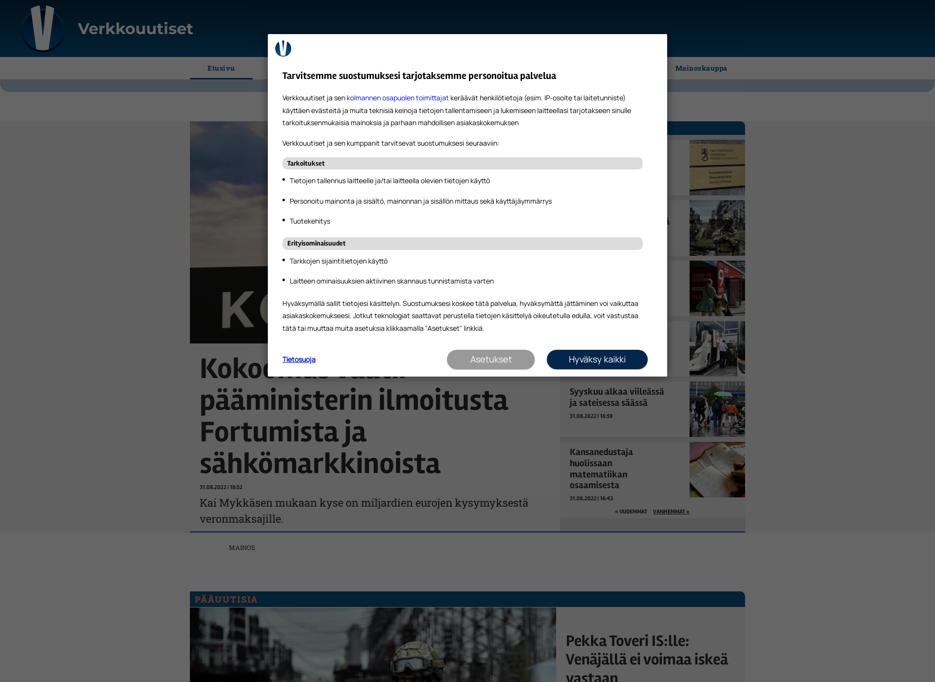 Skärmdump för kansallisverkko.fi
