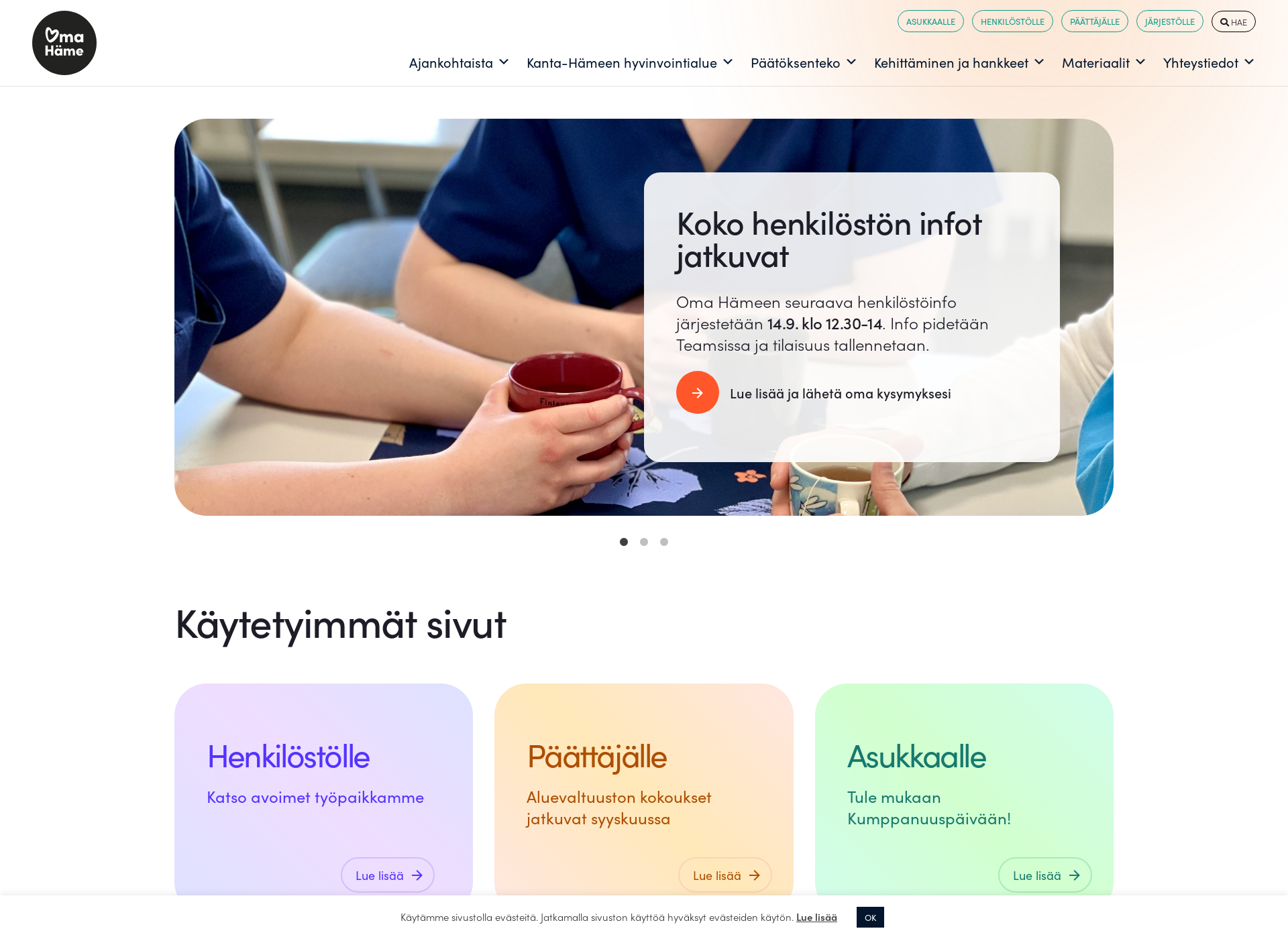 Skärmdump för kanta-hameenhyvinvointialue.fi