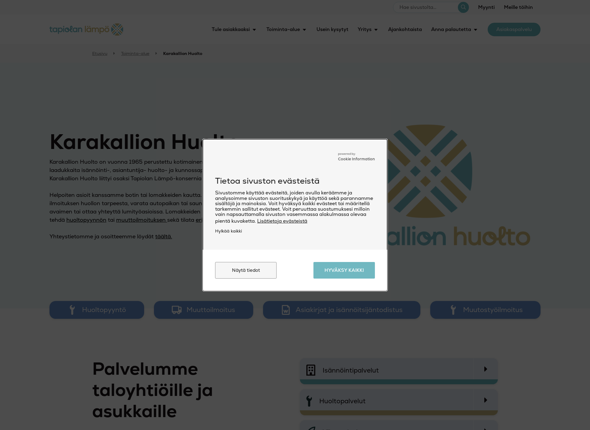 Skärmdump för karakallionhuolto.fi