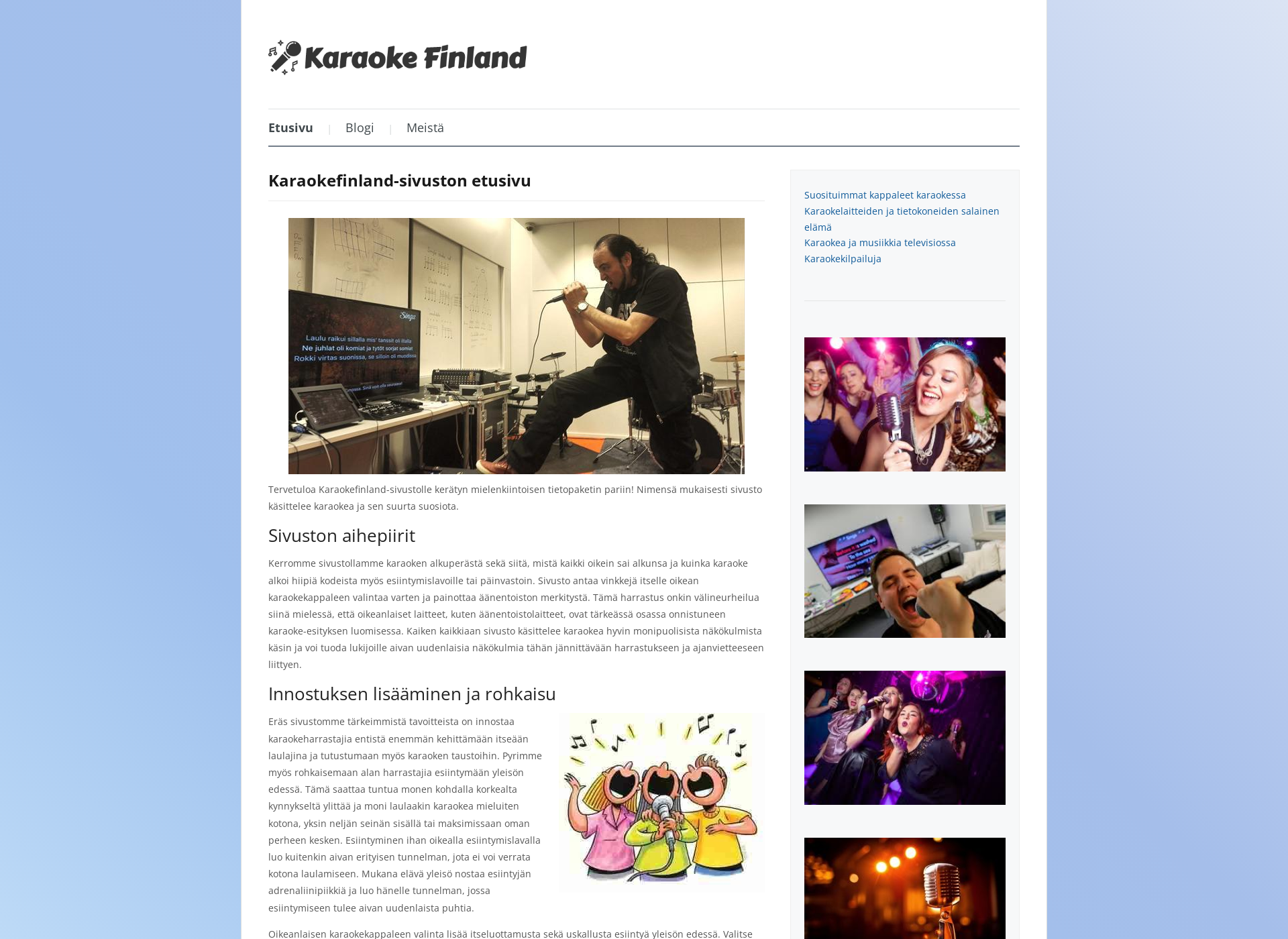 Skärmdump för karaokefinland.fi