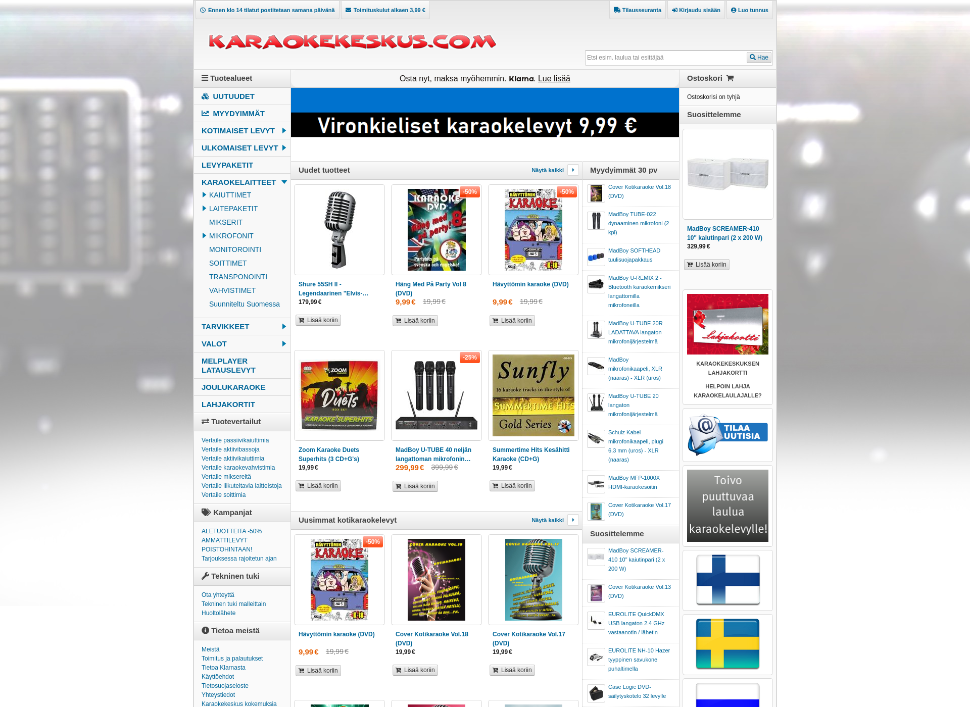 Skärmdump för karaokekeskus.fi