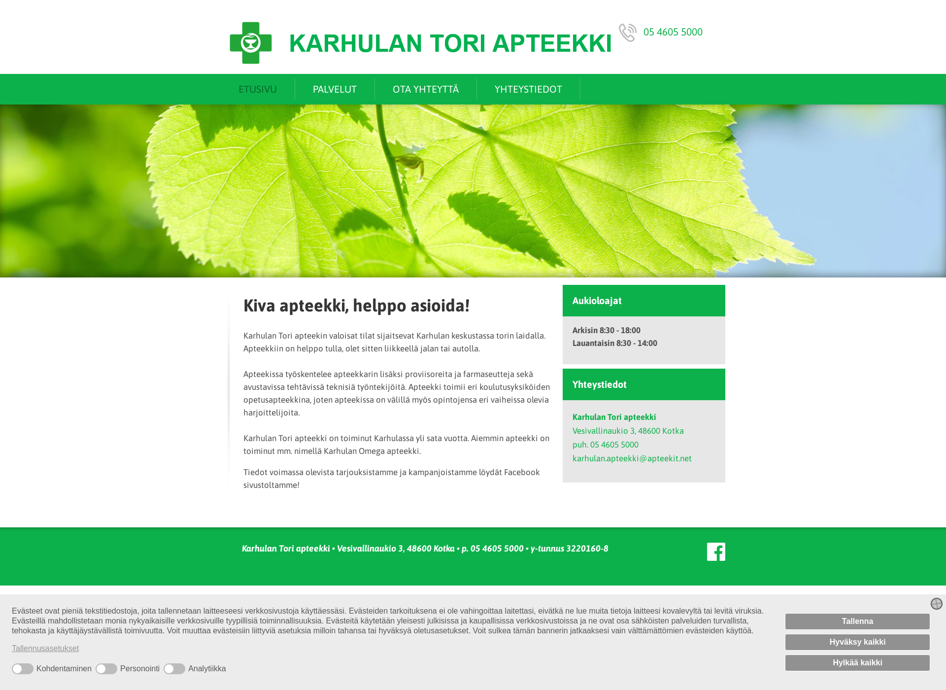 Skärmdump för karhulanapteekki.fi