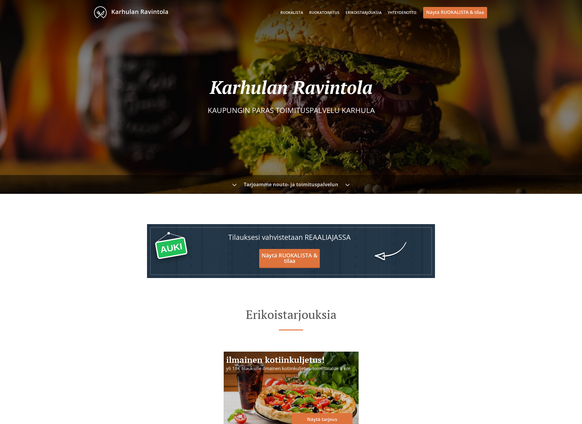 Skärmdump för karhulanravintola.fi