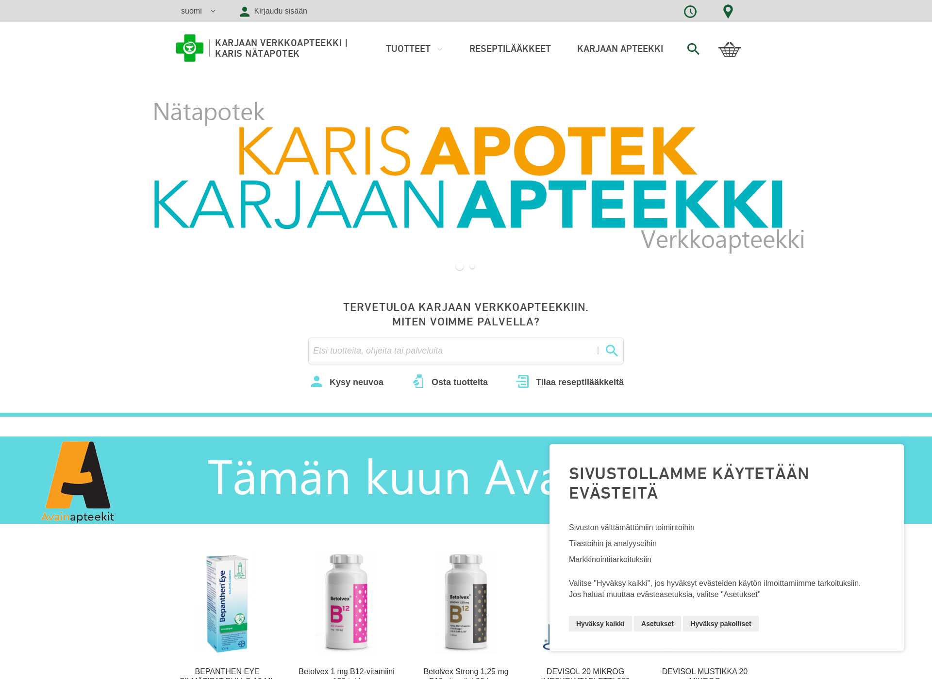 Skärmdump för karisapotek.fi