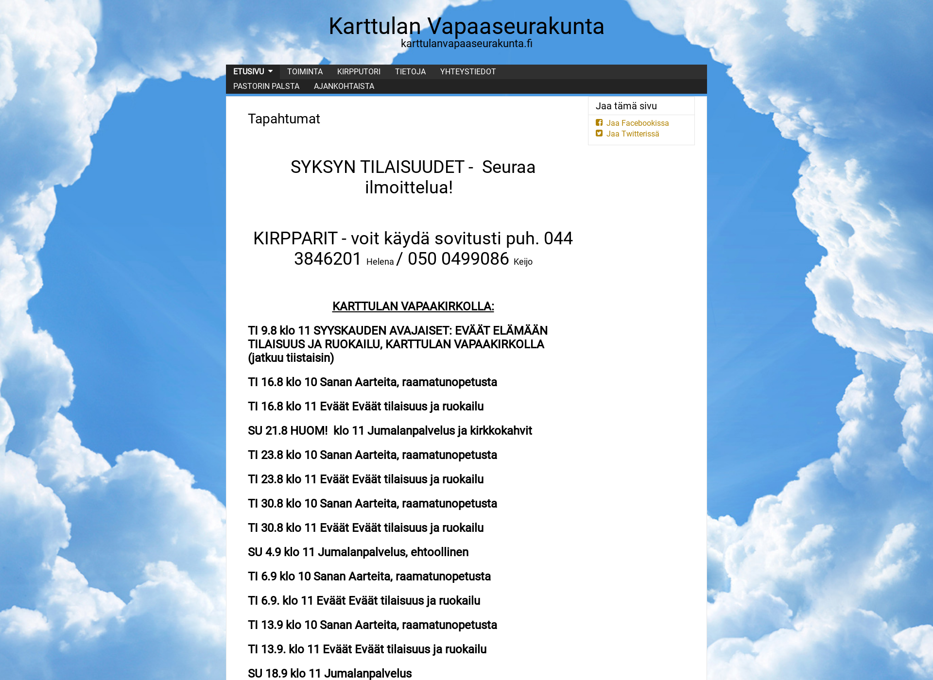 Screenshot for karttulanvapaaseurakunta.fi