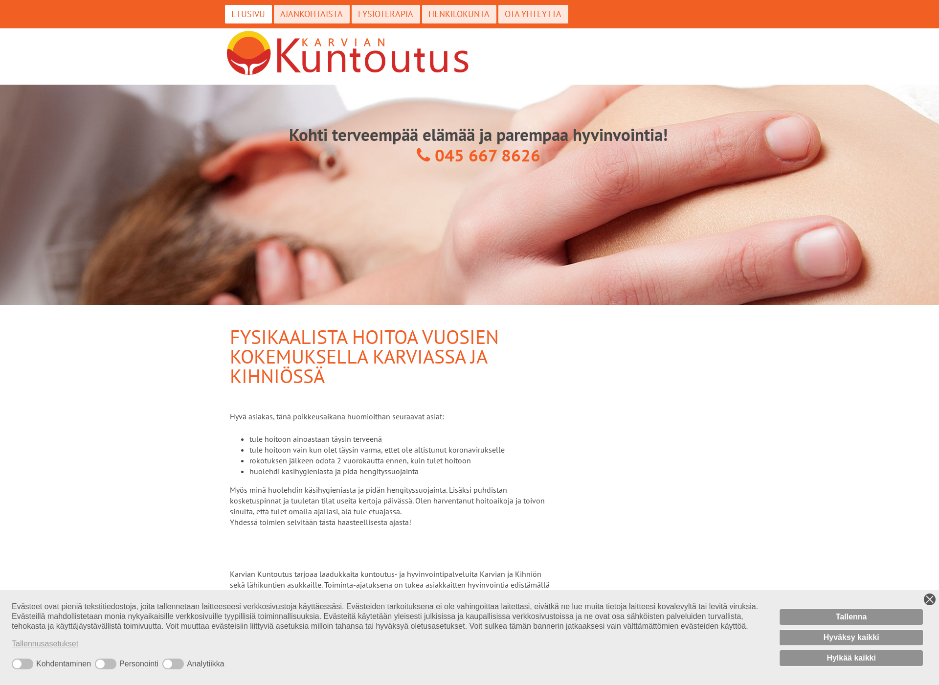 Skärmdump för karviankuntoutus.fi