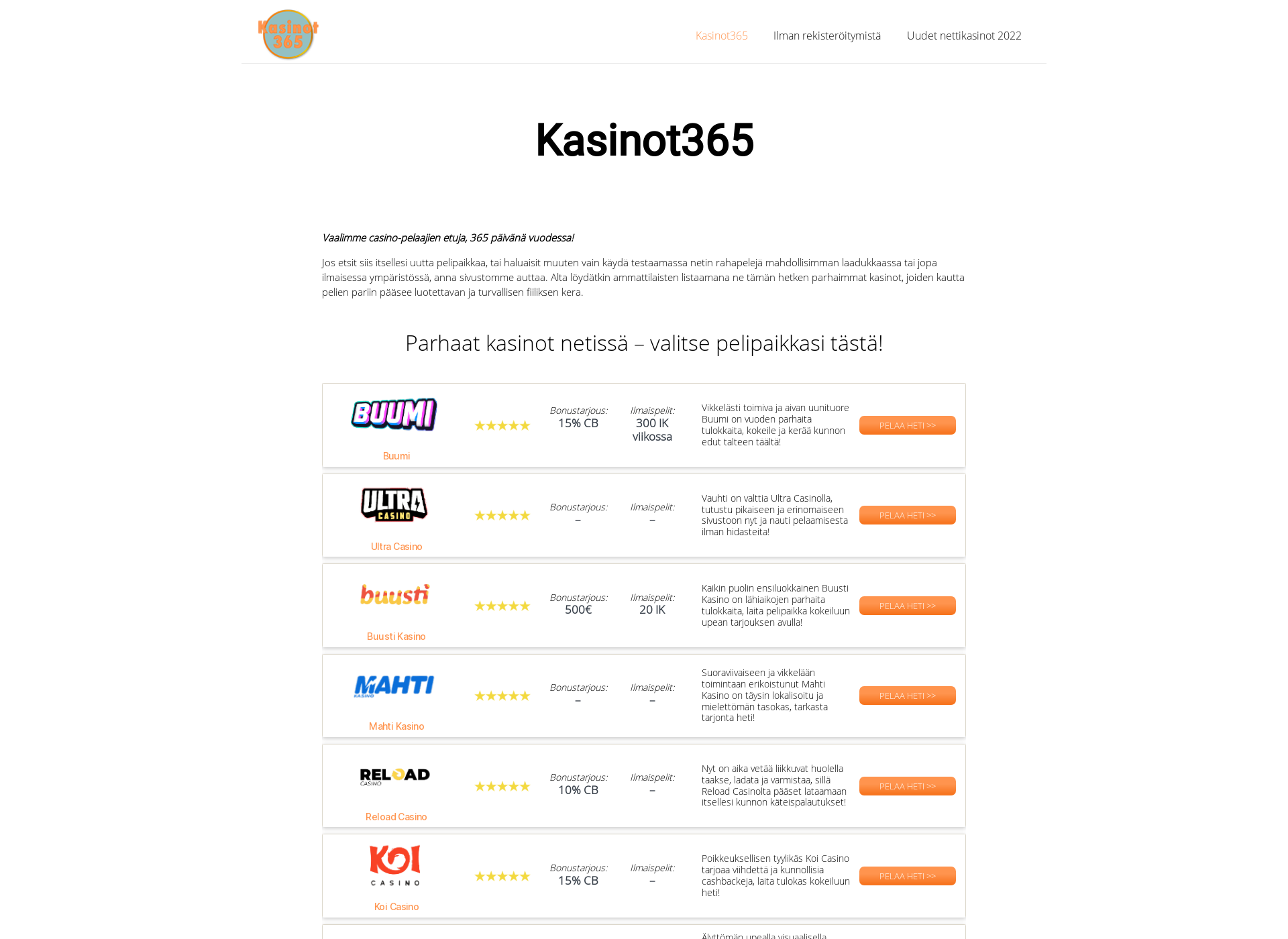 Screenshot for kasinot365.fi