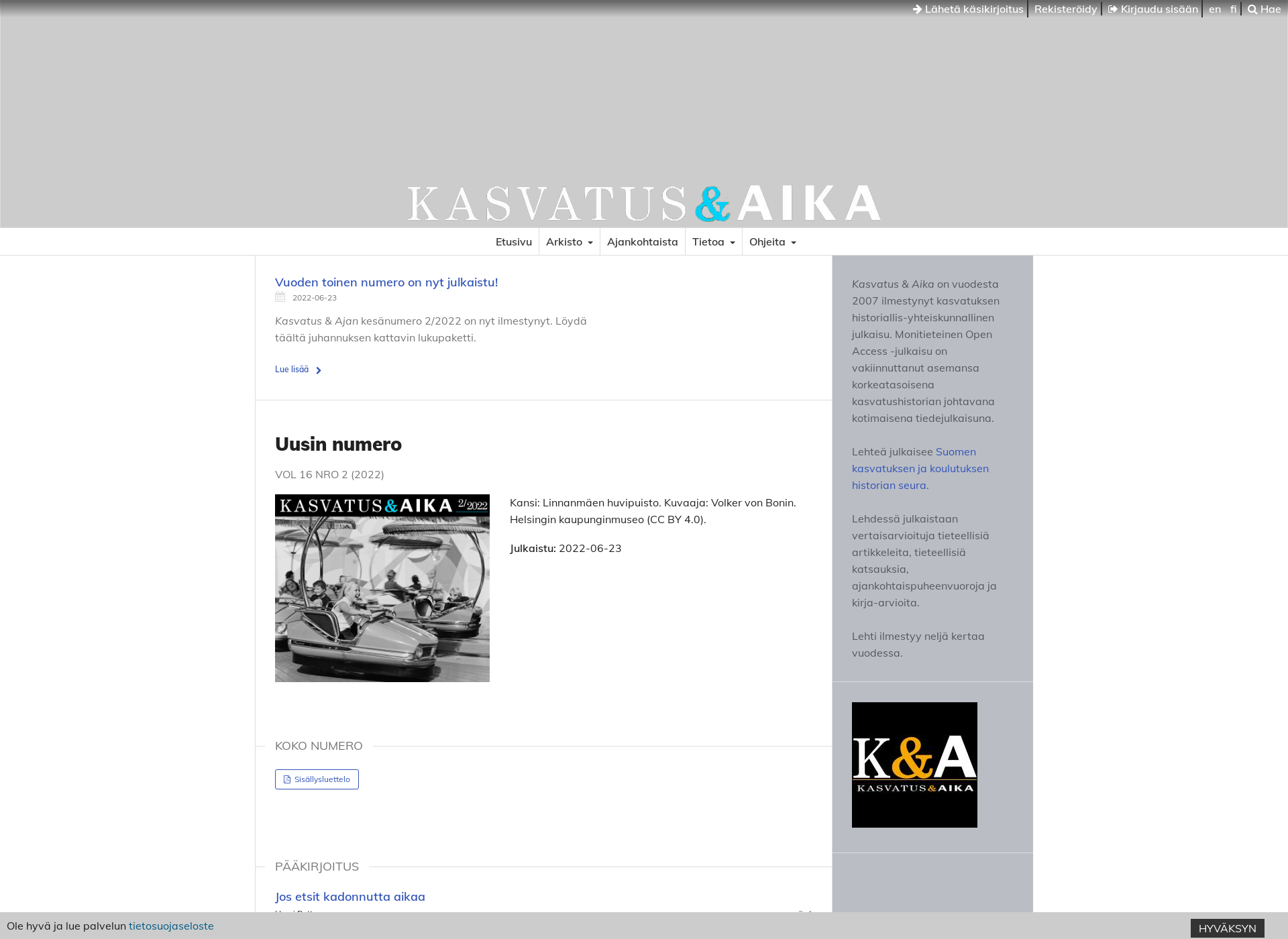 Skärmdump för kasvatus-ja-aika.fi