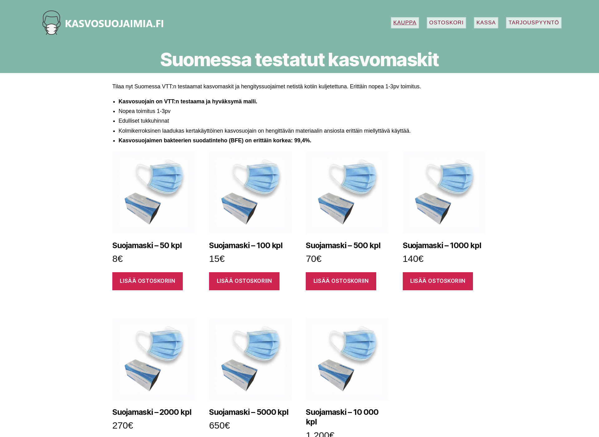 Näyttökuva kasvosuojaimia.fi