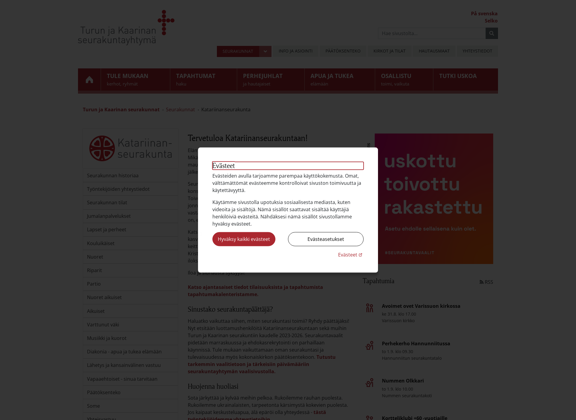 Skärmdump för katariinanseurakunta.fi