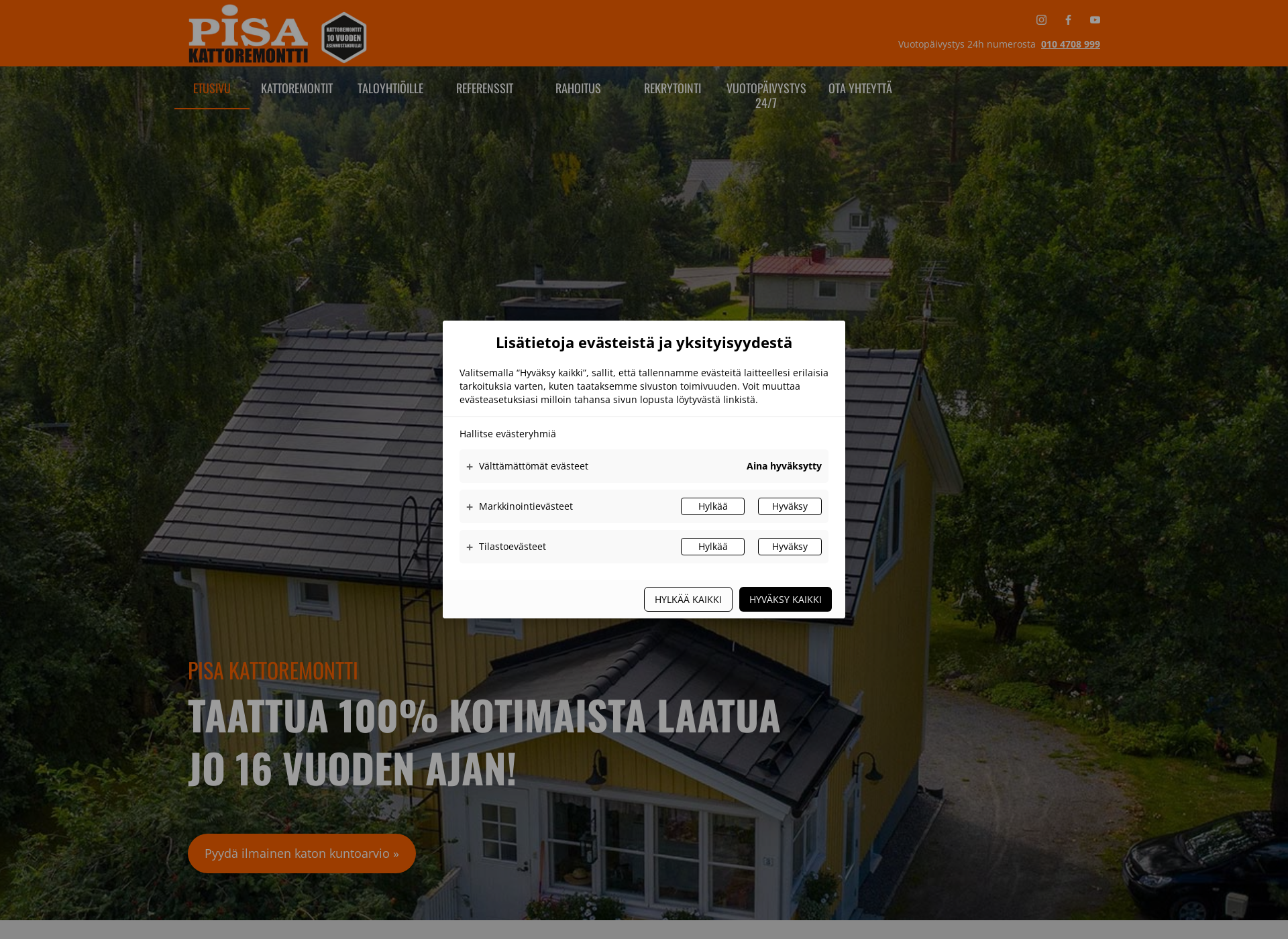 Skärmdump för kattoremonttipisa.fi