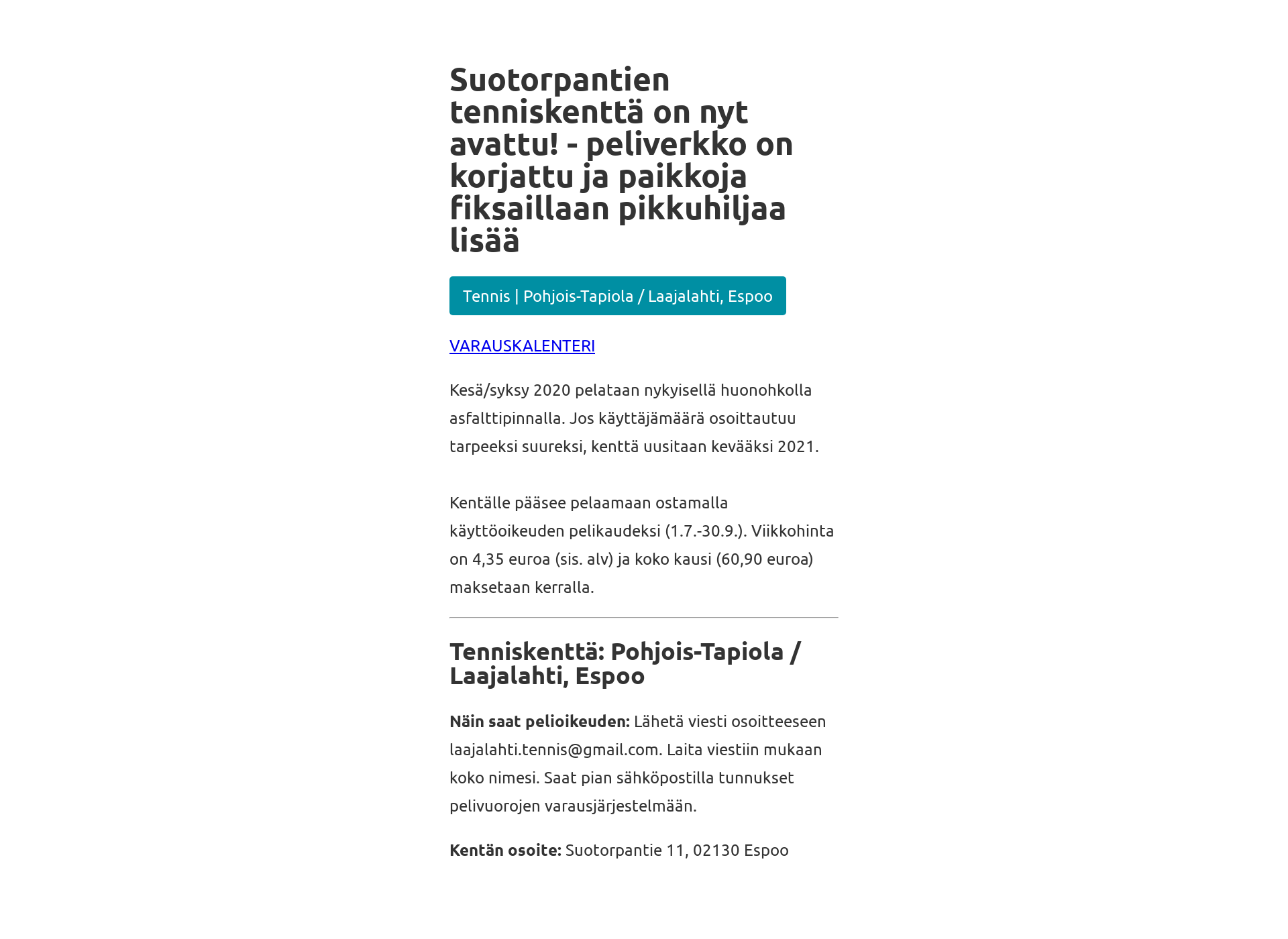 Screenshot for katutennis.fi