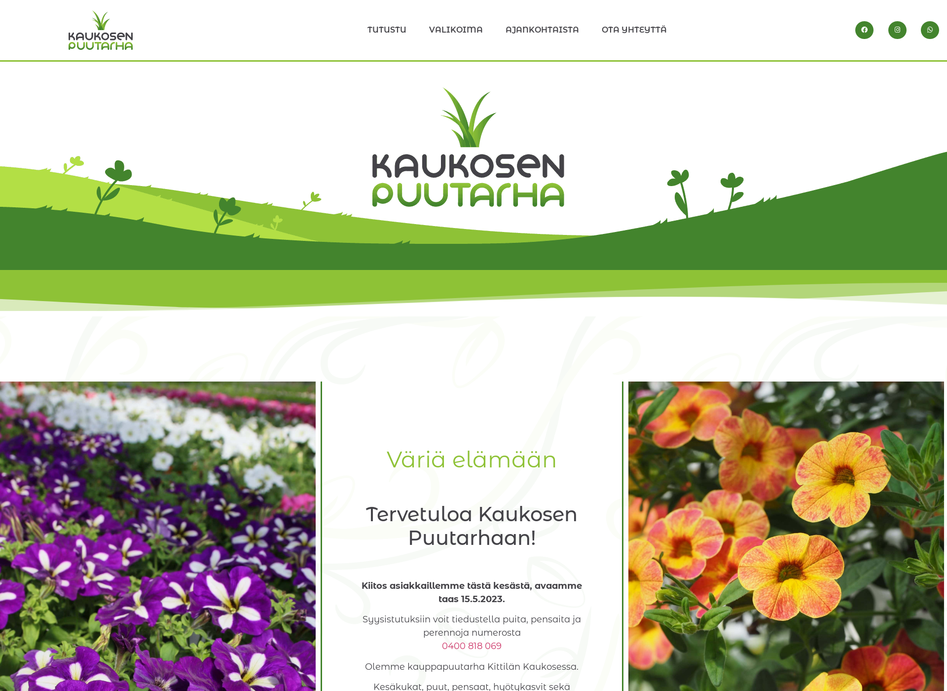 Skärmdump för kaukosenpuutarha.fi