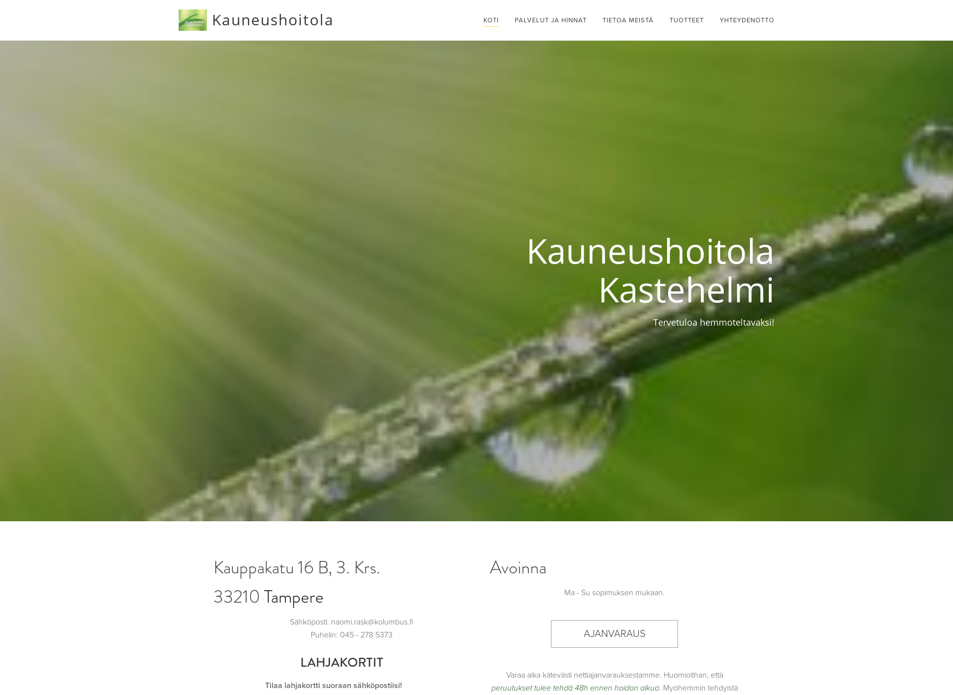 Skärmdump för kauneushoitolakastehelmi.fi